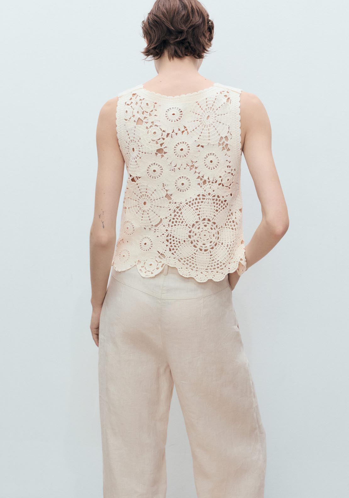 Mango Crochet Top With Flowers - Light Beige 2 Shaws Department Stores