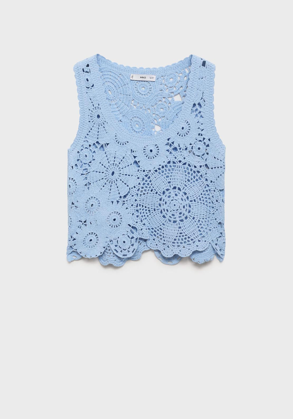 Mango Crochet Top With Flowers - Light/pastel Blue 8 Shaws Department Stores
