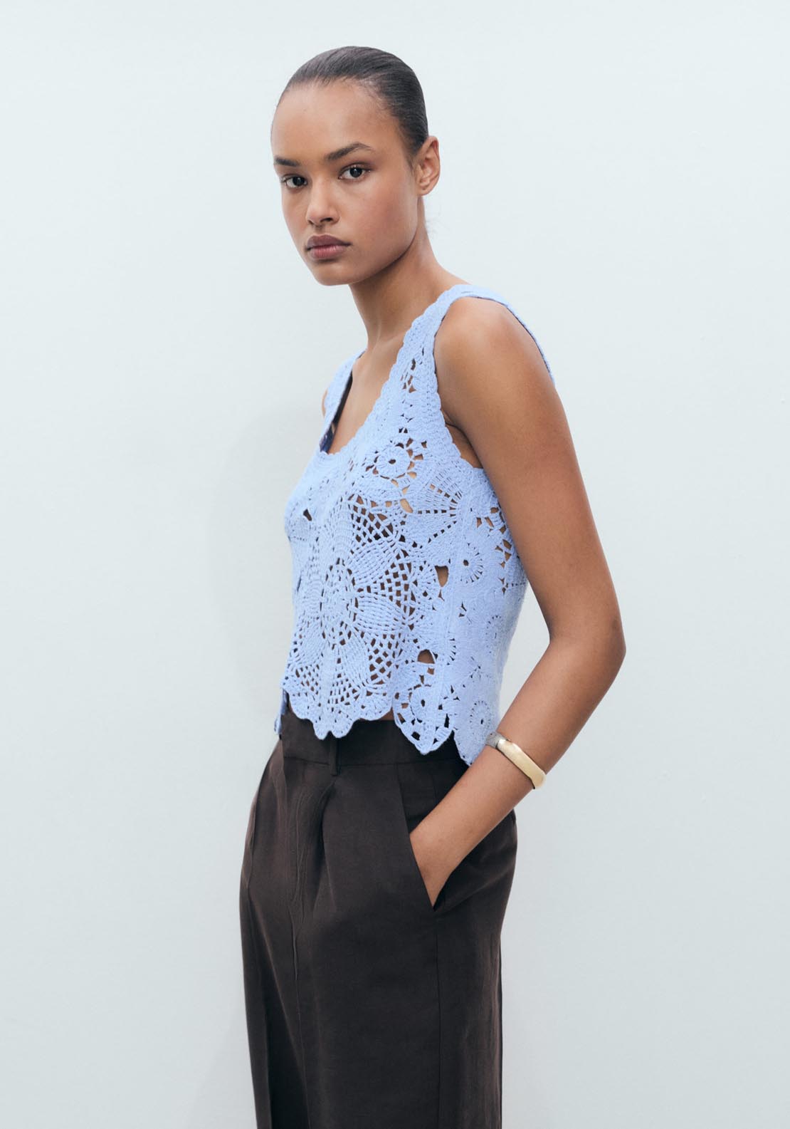 Mango Crochet Top With Flowers - Light/pastel Blue 3 Shaws Department Stores