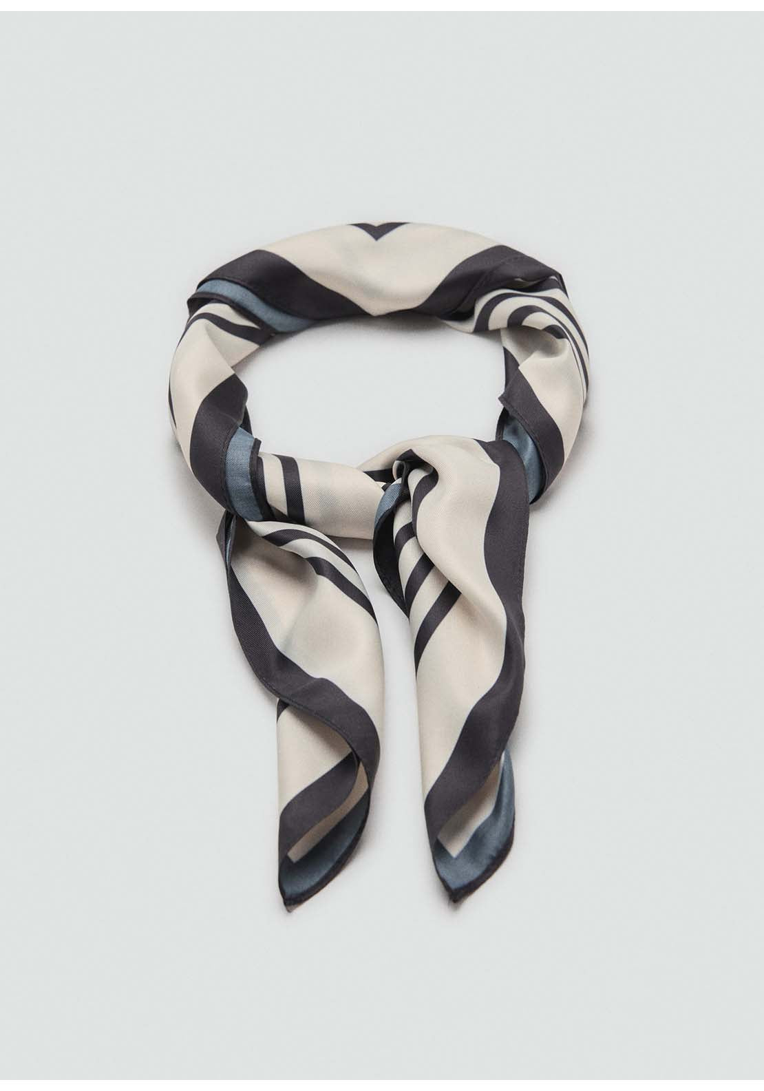 Geometric Stripe Print Scarf - Beige