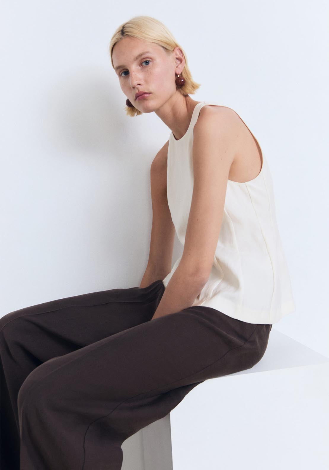 Mango Halter Neck Flared Top - Beige 1 Shaws Department Stores