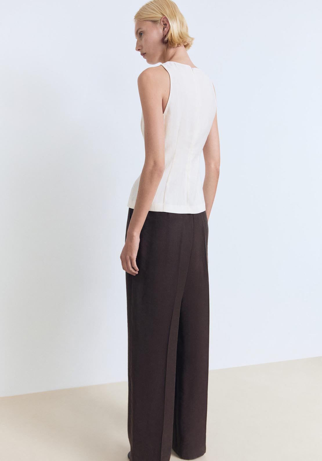 Mango Halter Neck Flared Top - Beige 2 Shaws Department Stores