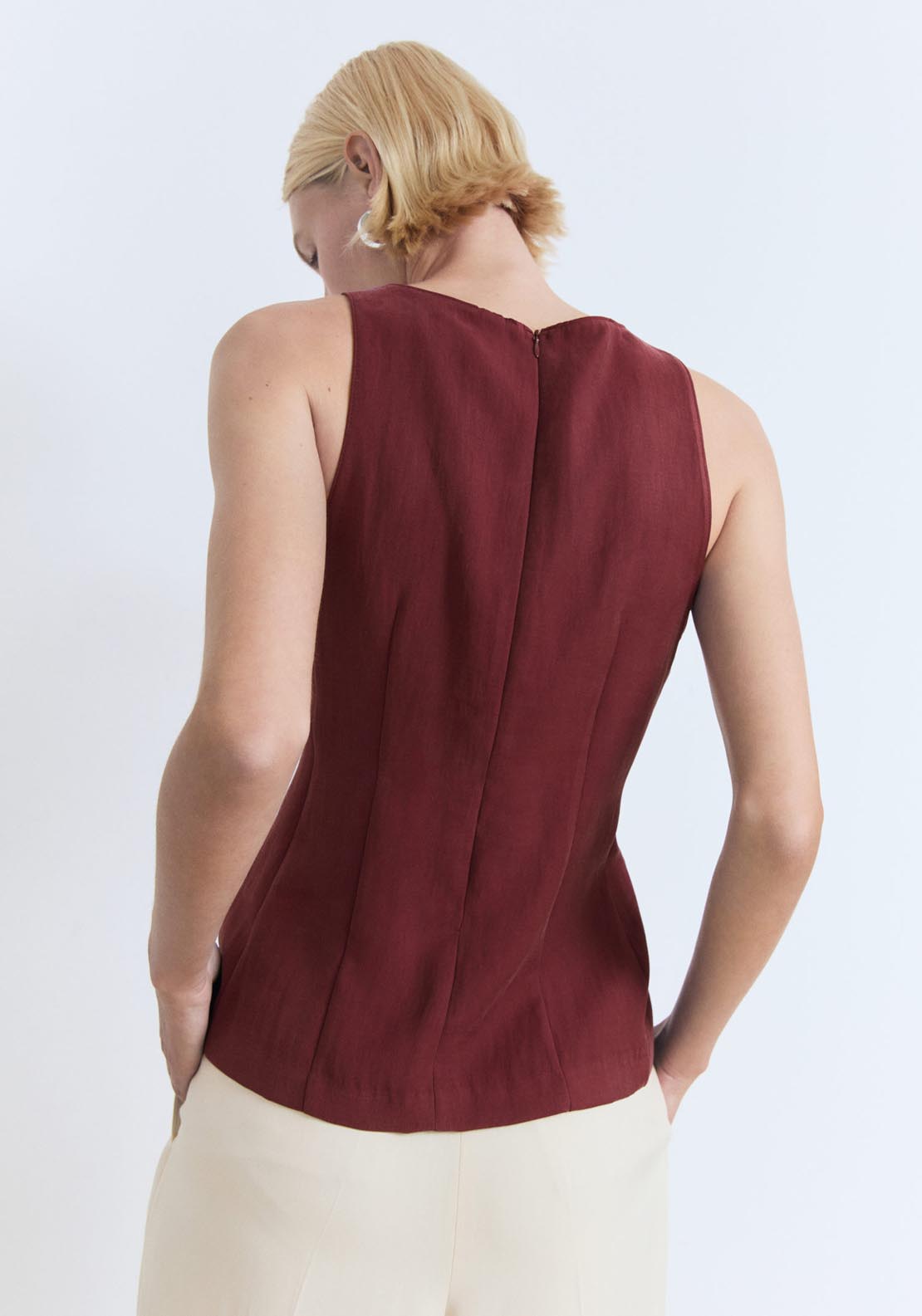 Mango Halter Neck Flared Top - Dark Red 2 Shaws Department Stores