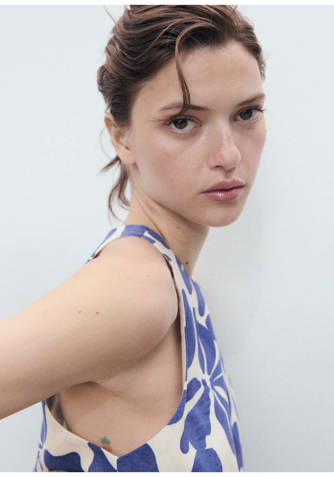 Printed Linen Blend Top - Blue