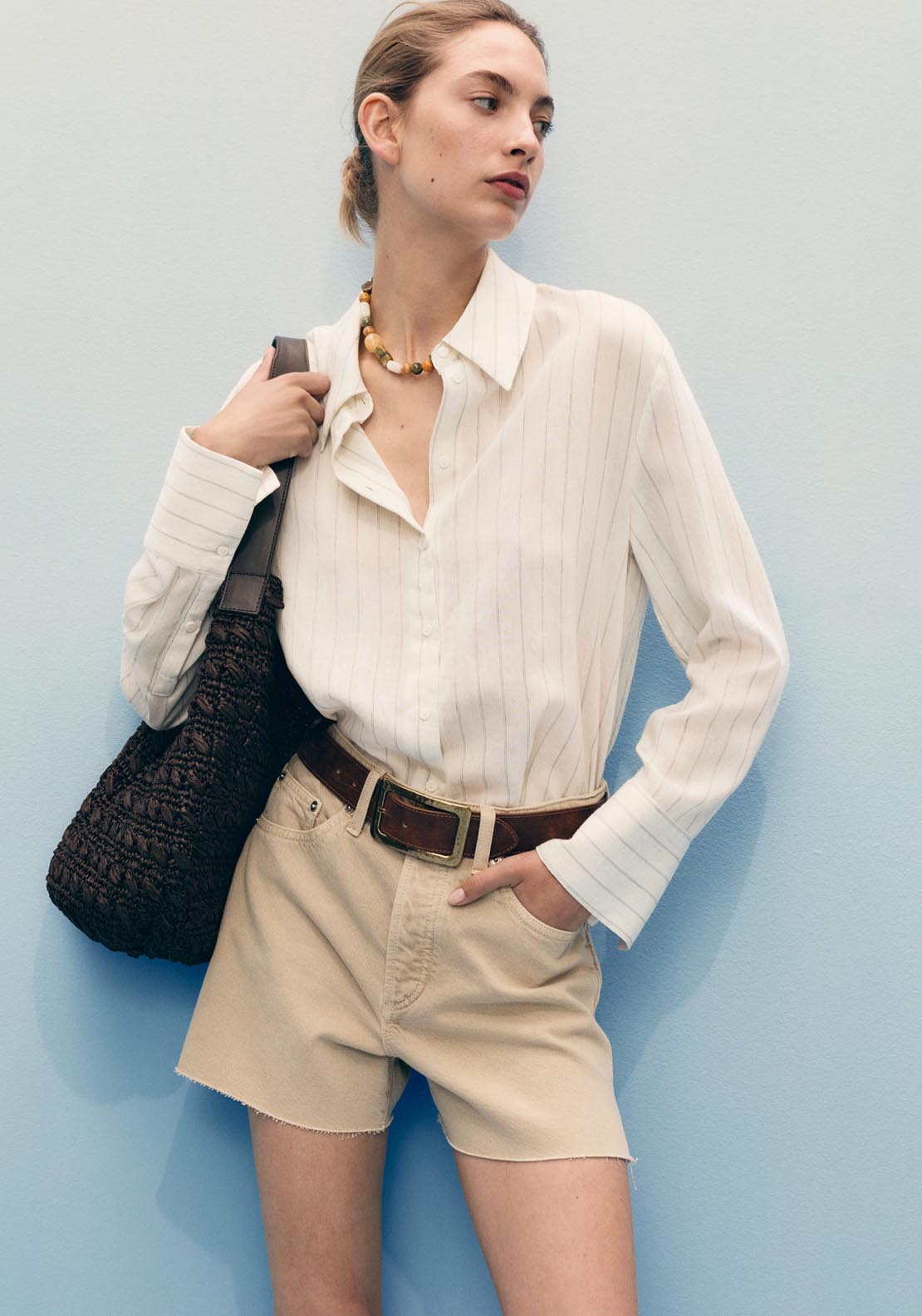 Mango Denim Shorts With Frayed Hem - Light/pastel Brown 1 Shaws Department Stores