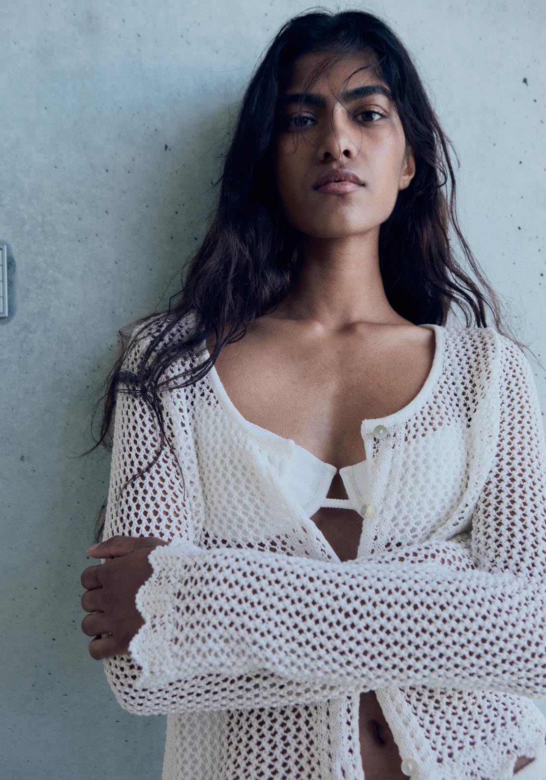 Mango Crochet Cardigan With Buttons - Beige 1 Shaws Department Stores