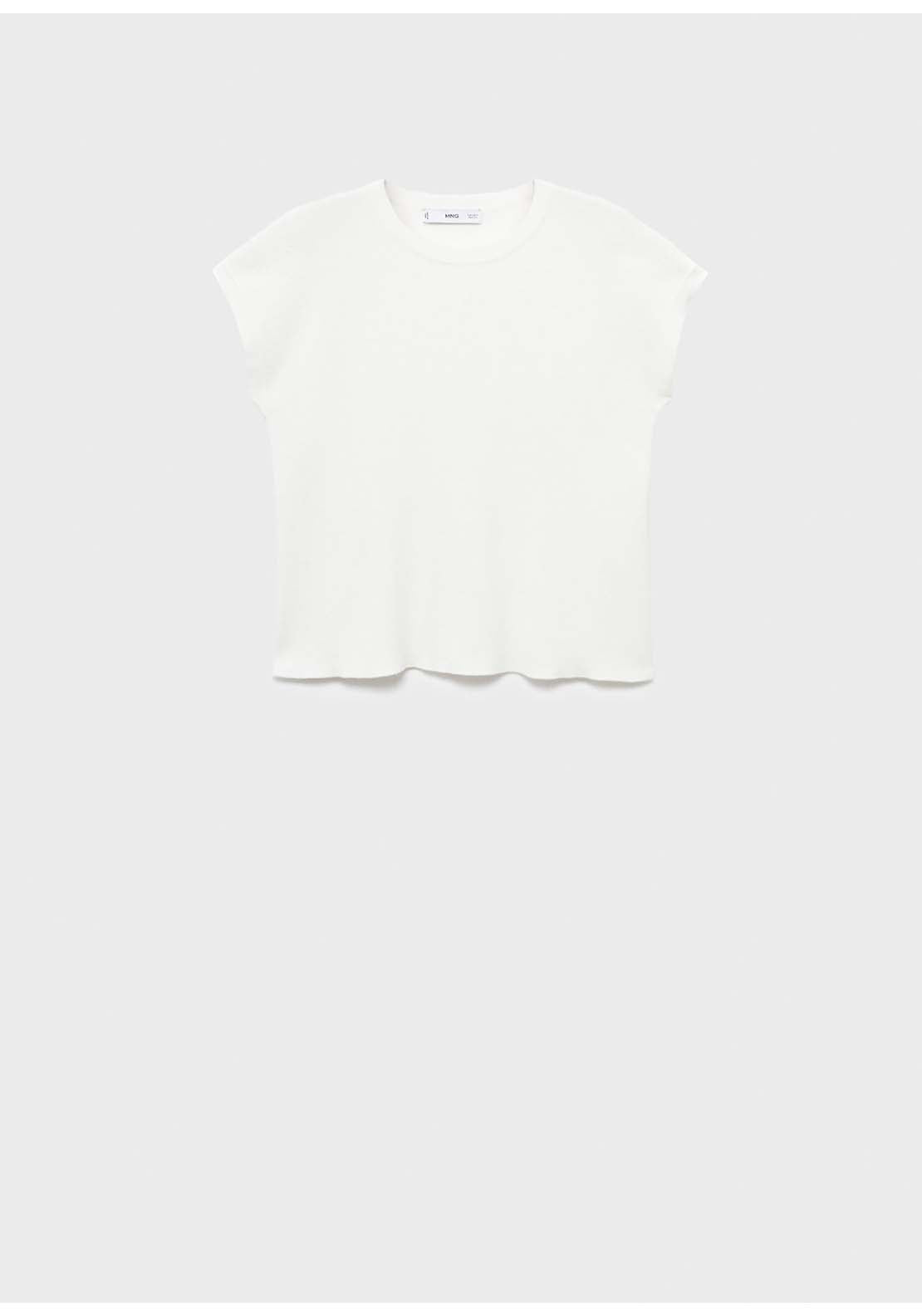 Short-Sleeved Knitted Cotton Sweater - White
