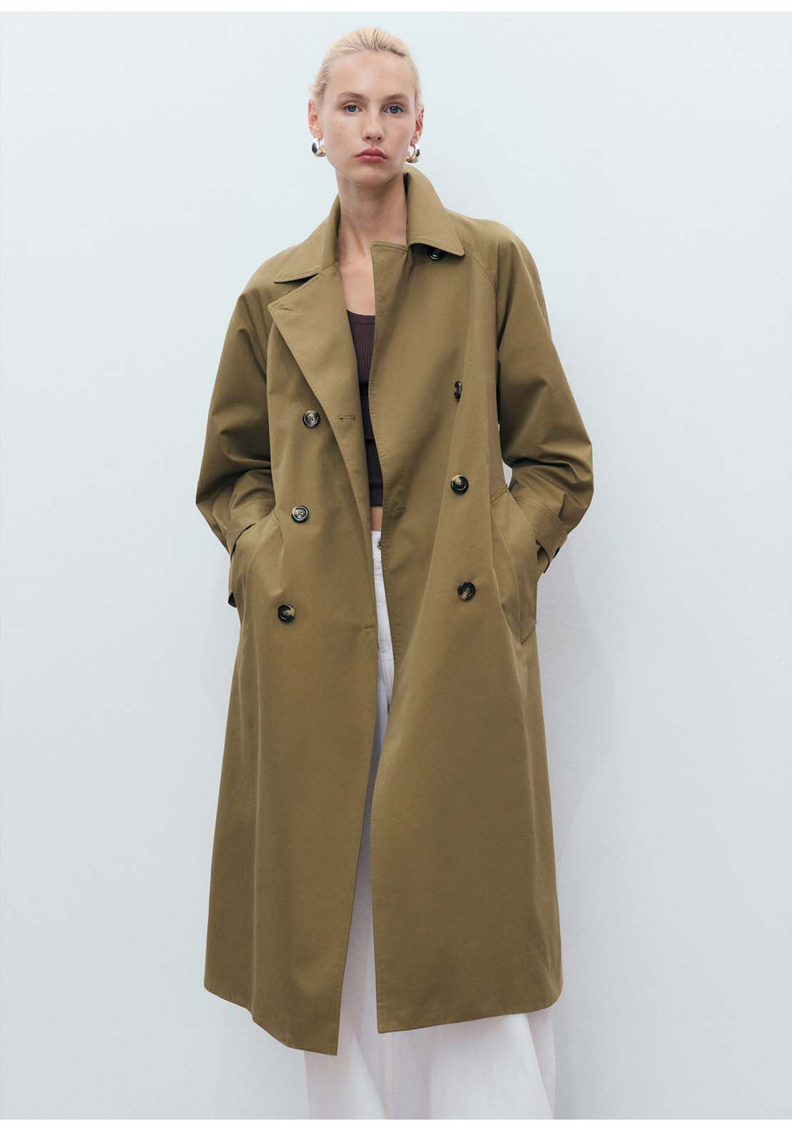 Mango Trenchcoat Angela - Beige / Green 1 Shaws Department Stores