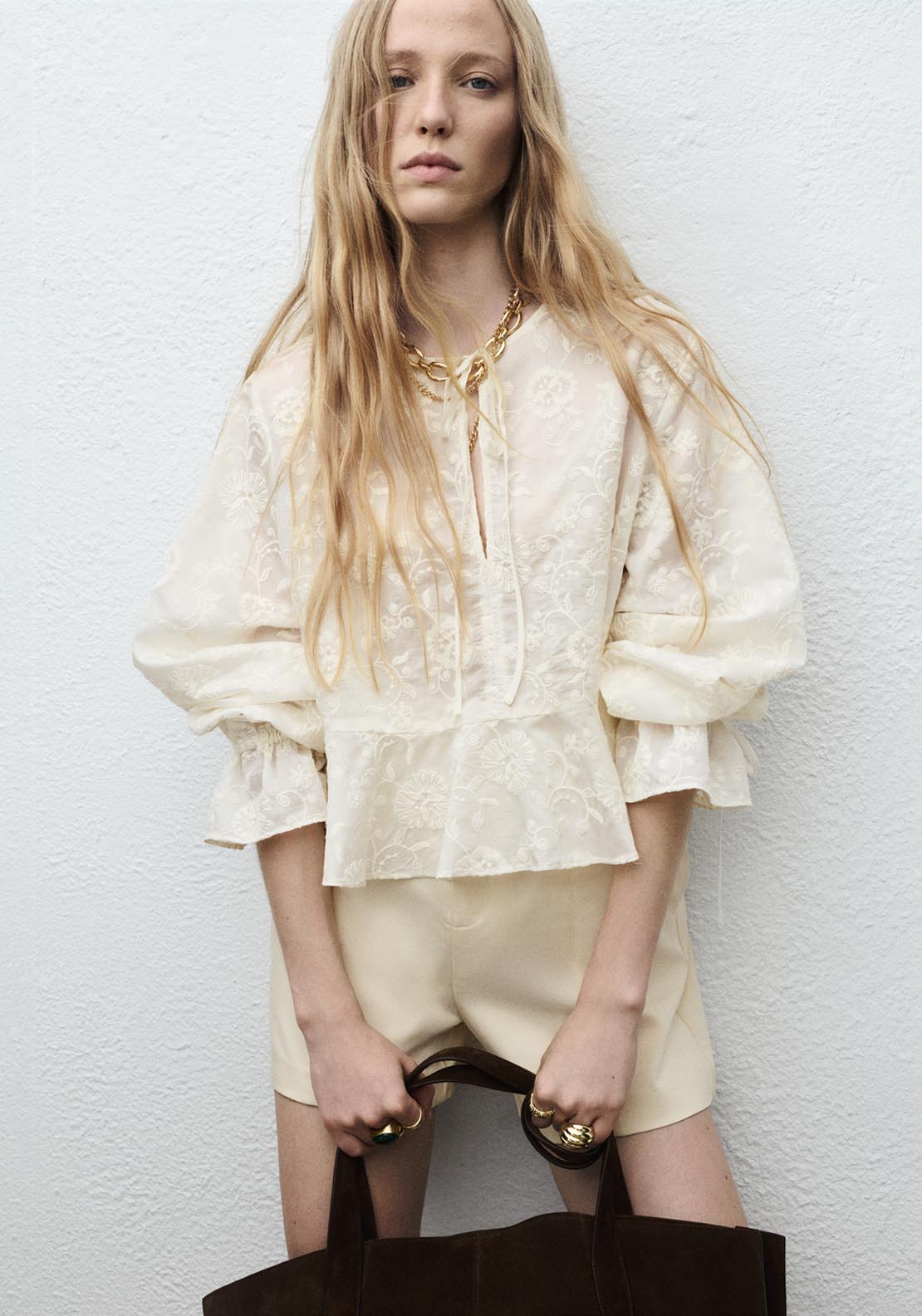 Mango Embroidered Lyocell Blouse - Beige 1 Shaws Department Stores