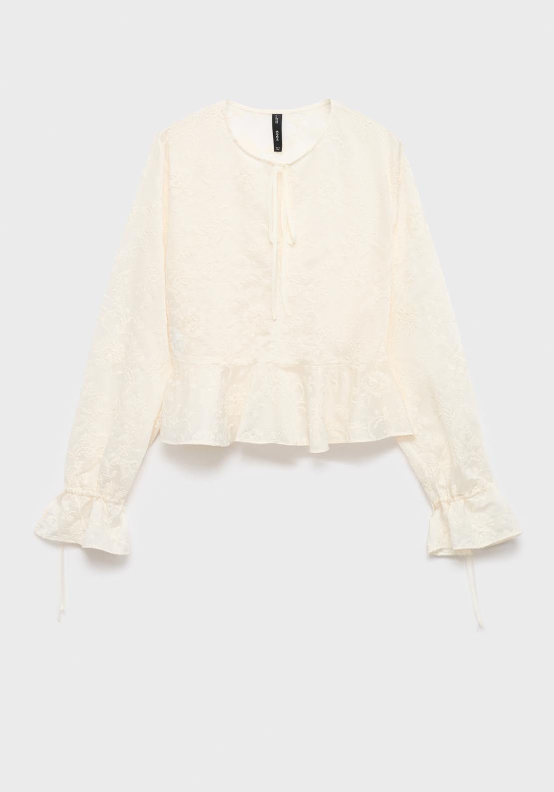 Mango Embroidered Lyocell Blouse - Beige 5 Shaws Department Stores