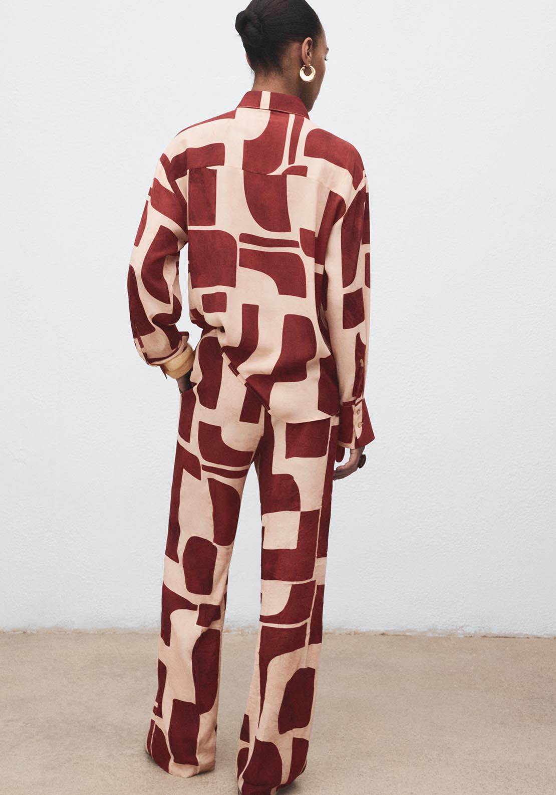 Mango Fluid Trousers With Geometric Pattern - Beige 2 Shaws Department Stores