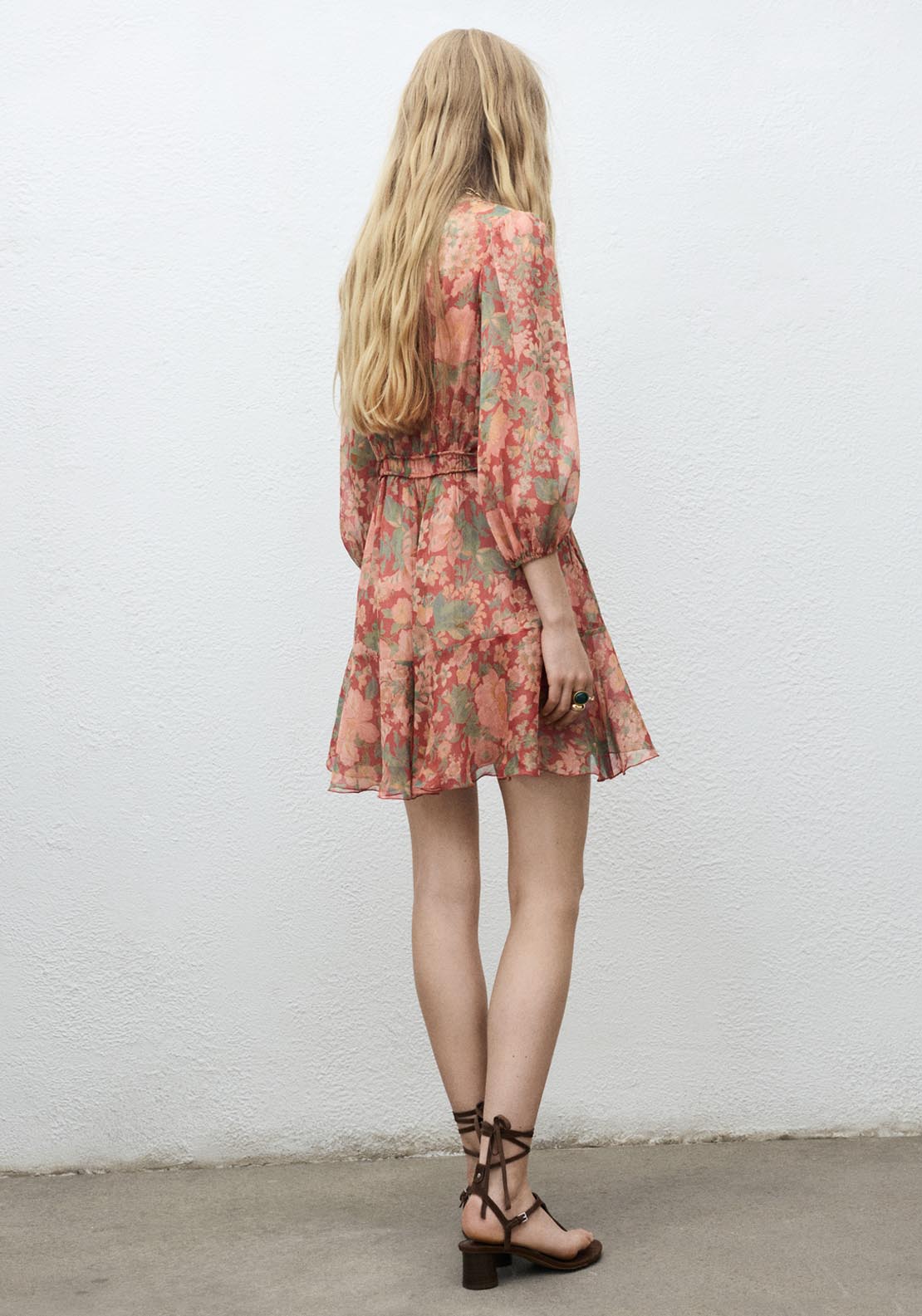 Mango Floral Puff Sleeve Dress - Red 2 Shaws Department Stores