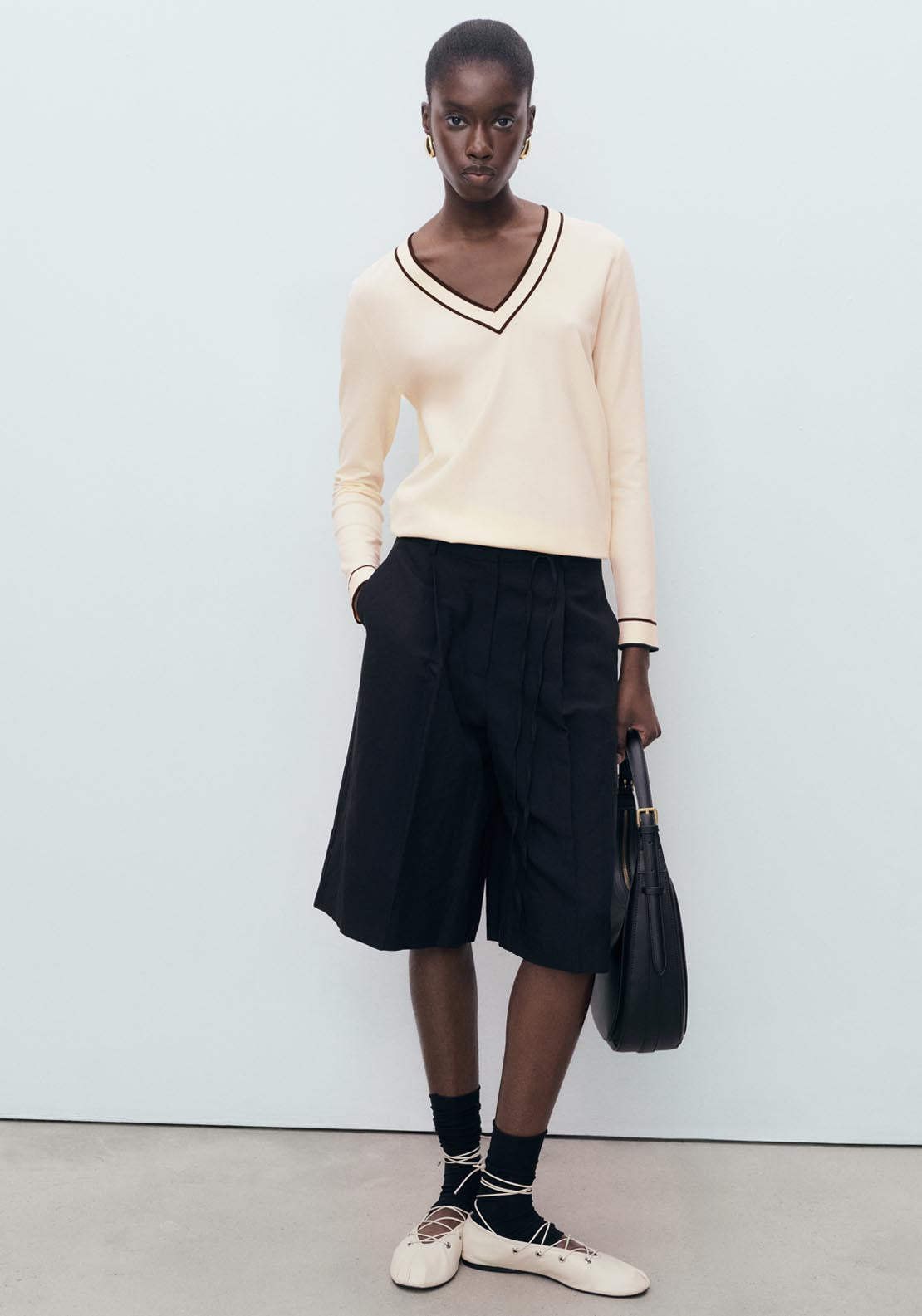 Mango Contrasting V Neck Sweater - Black 4 Shaws Department Stores