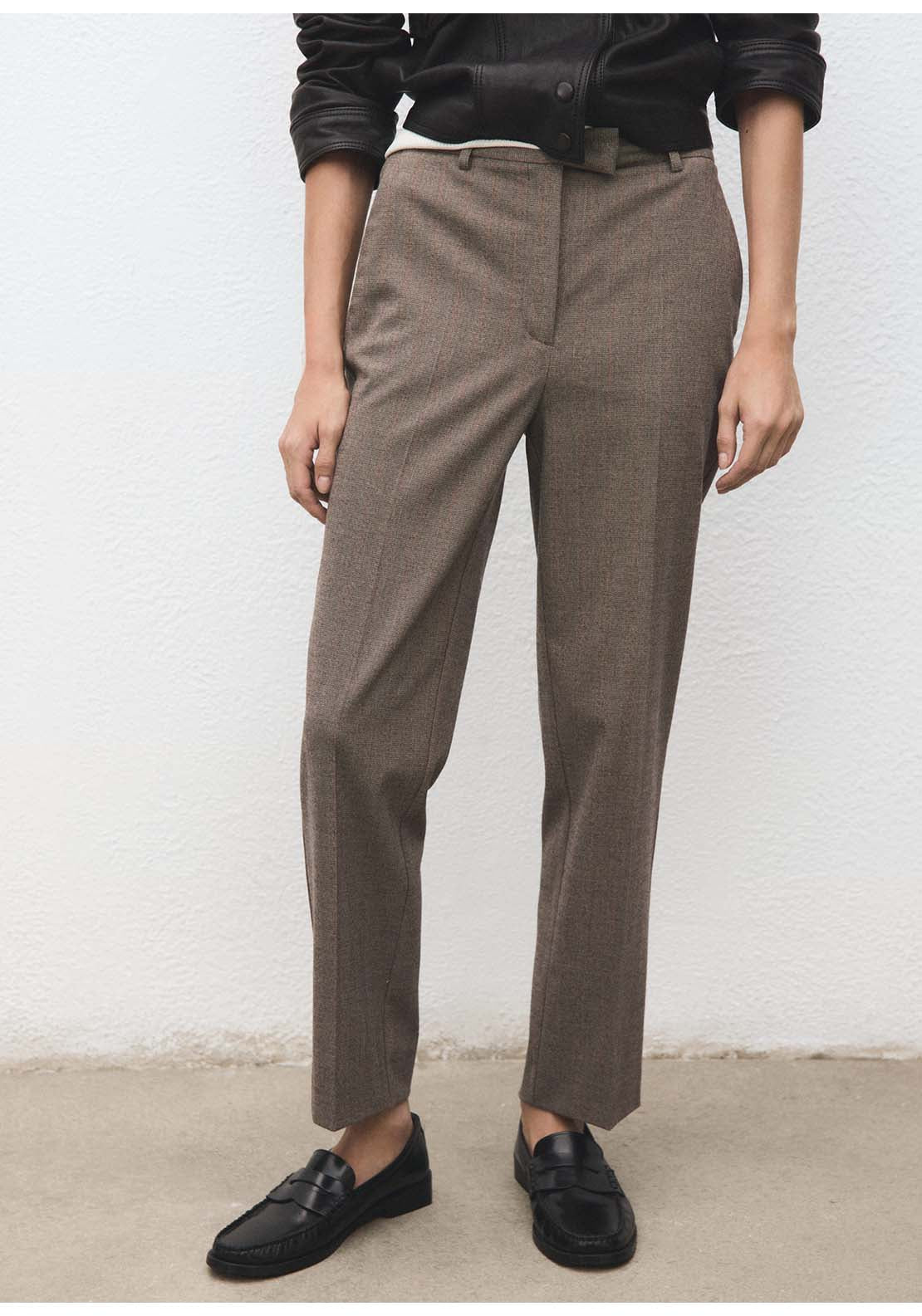Slim Cropped Pinstripe Trousers - Grey