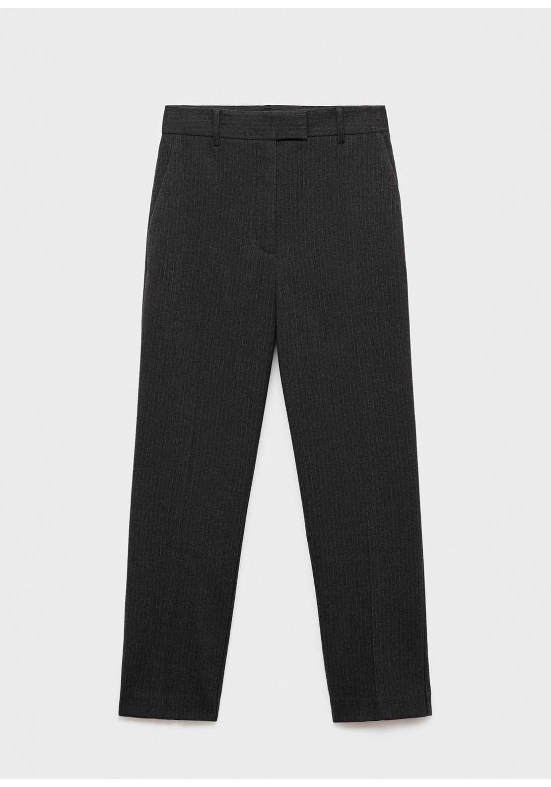 Slim Cropped Pinstripe Trousers - Grey