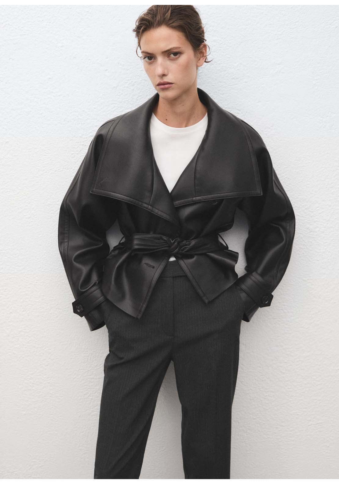 Slim Cropped Pinstripe Trousers - Grey