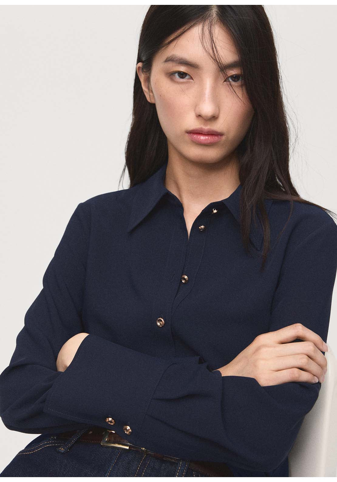 Shirt With Jewel Buttons - Blue