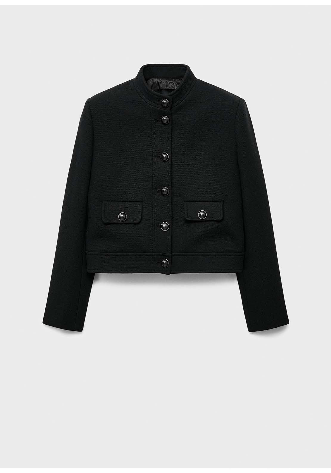 Jacket With Jewel Button Strip Collar - Black