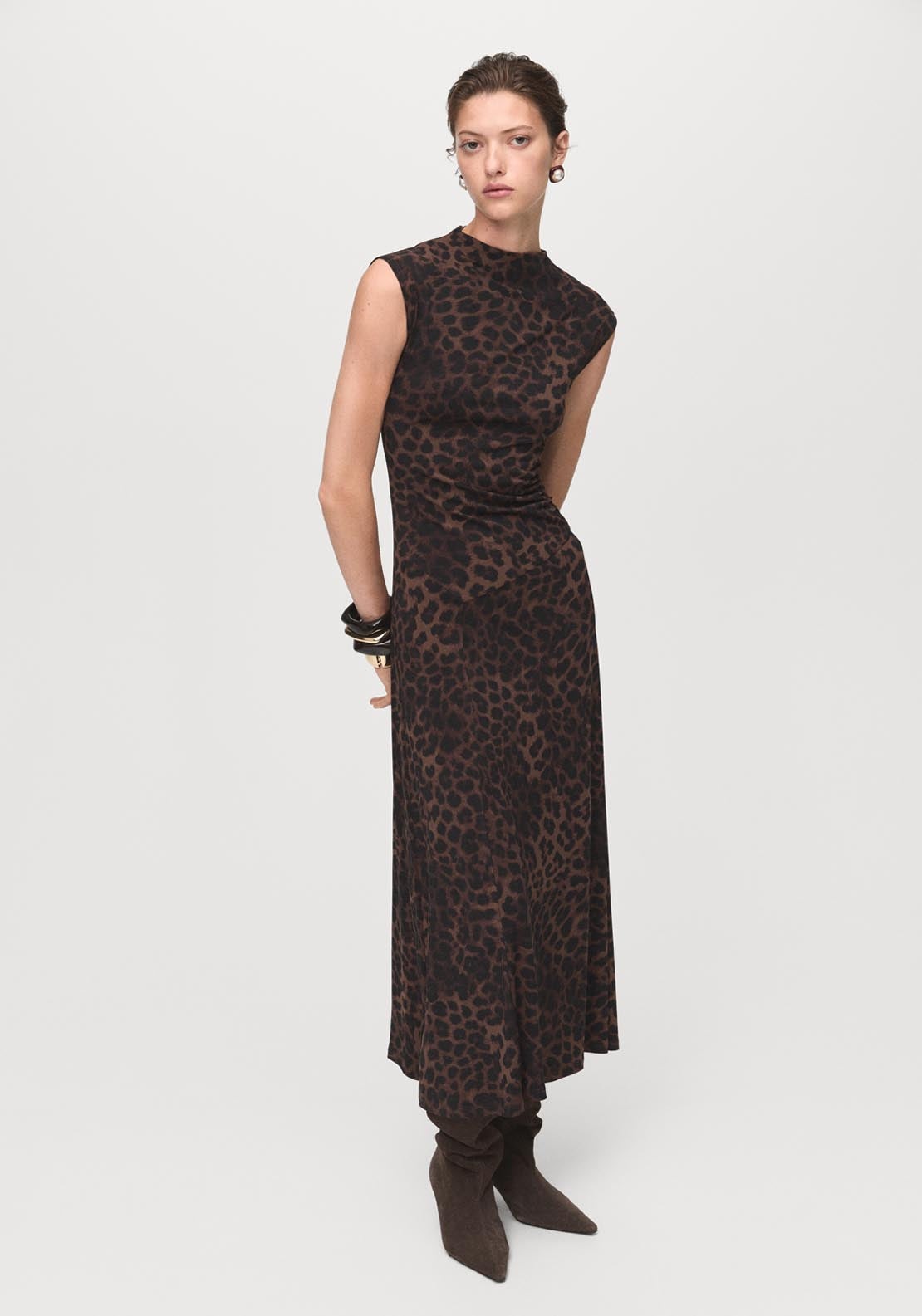 Mango Leopard Print Fitted Dress - Brown 1 Shaws Department Stores