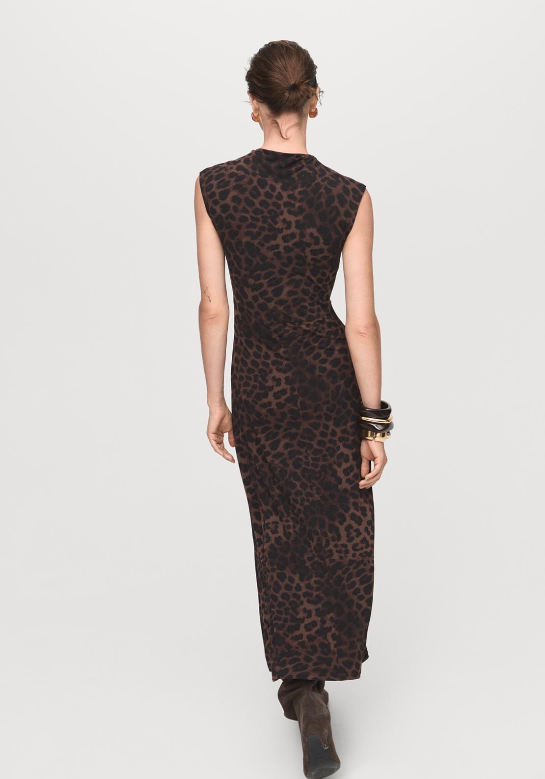Mango Leopard Print Fitted Dress - Brown 2 Shaws Department Stores