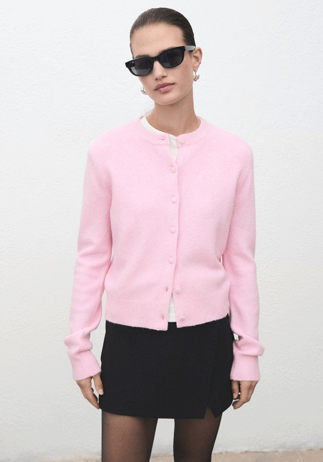 Knitted Button Cardigan - Pink