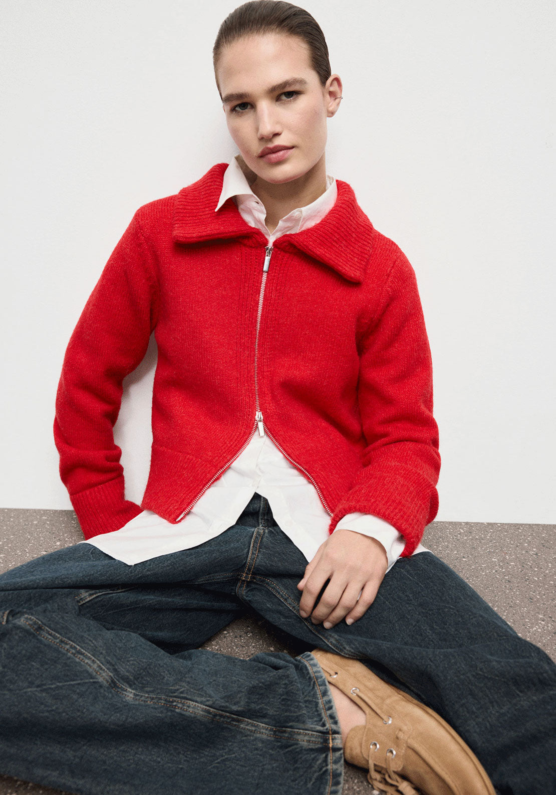 Zip Cardigan - Red