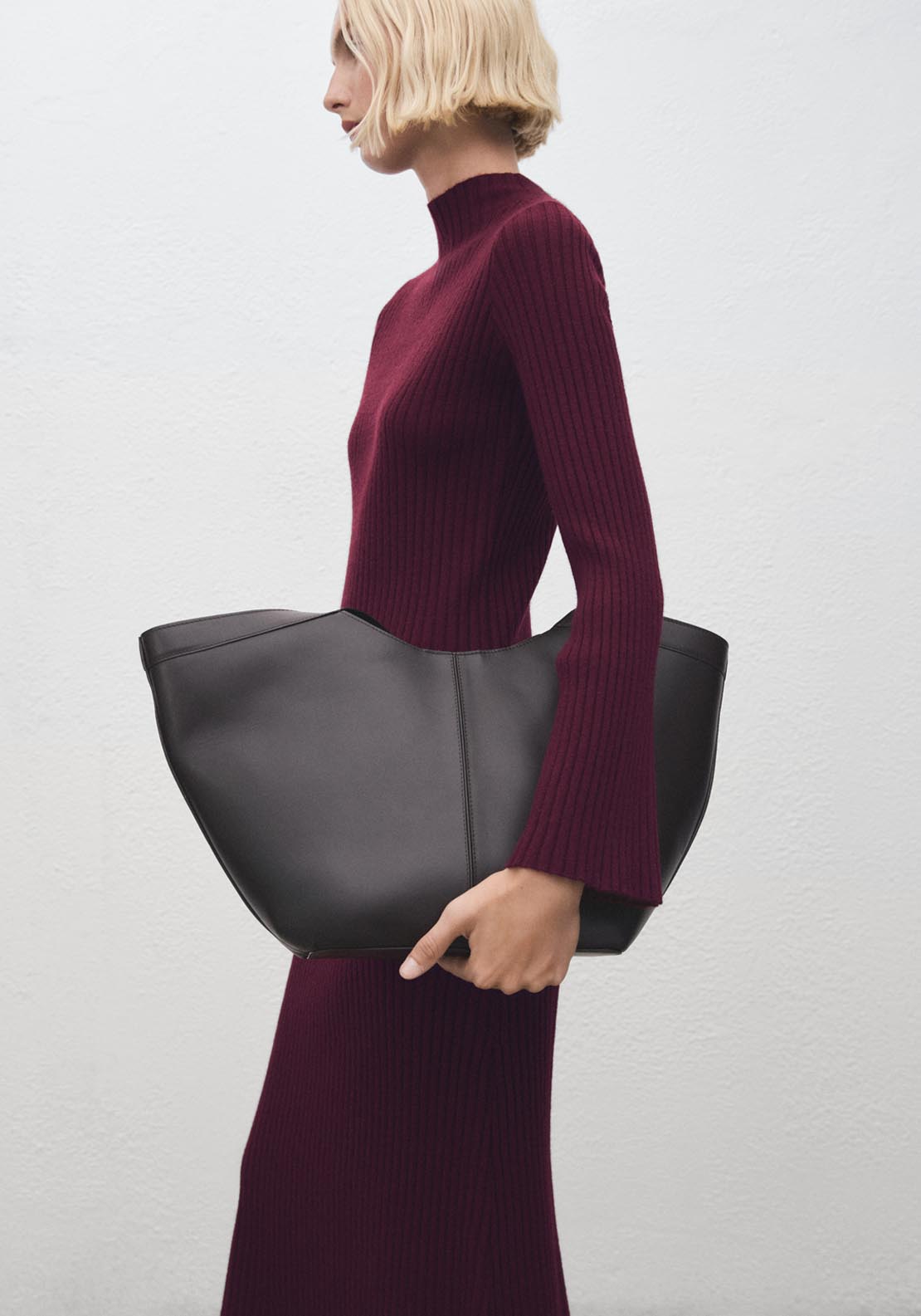 Perkins Neck Ribbed Dress - Burgundy