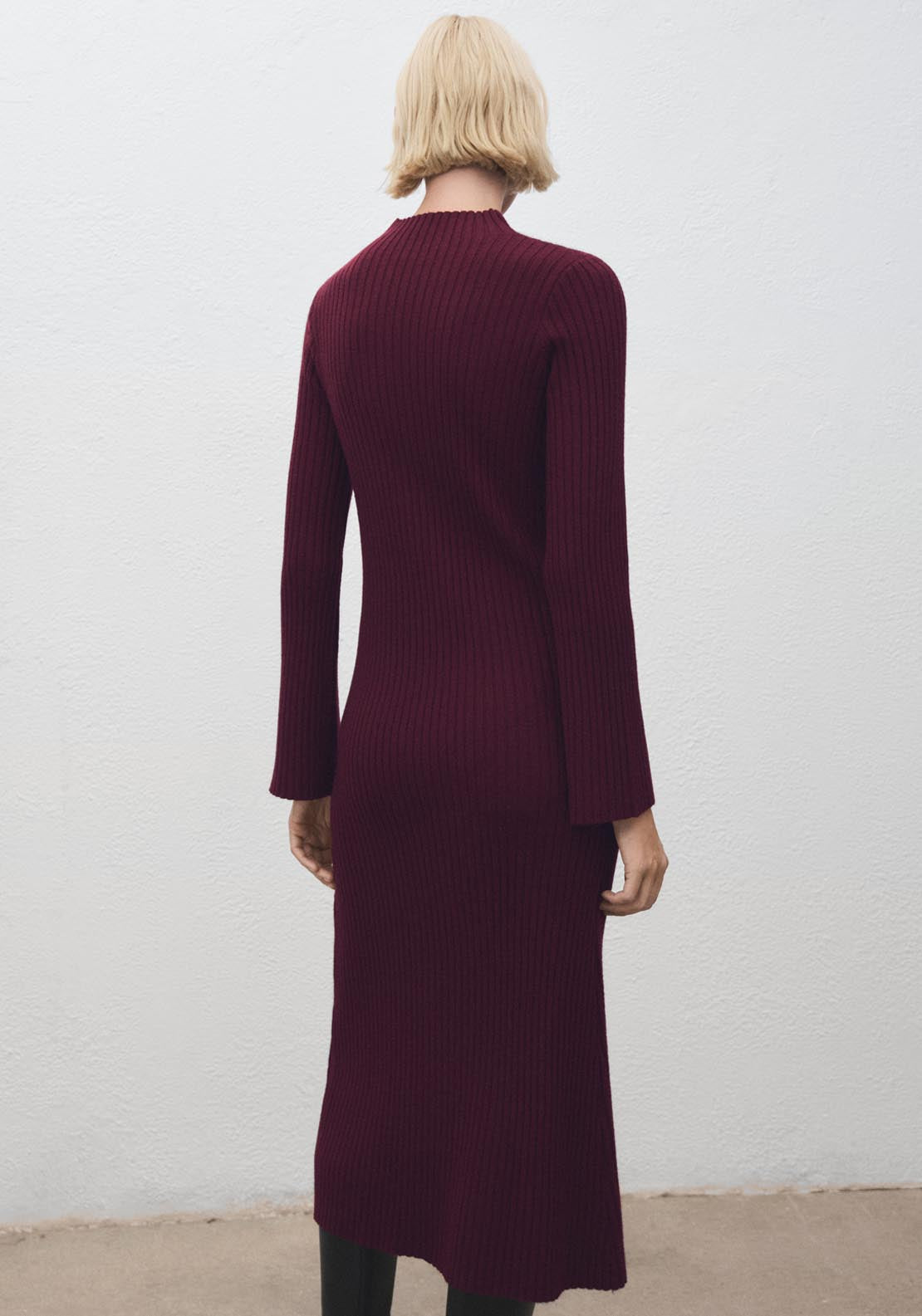 Perkins Neck Ribbed Dress - Burgundy