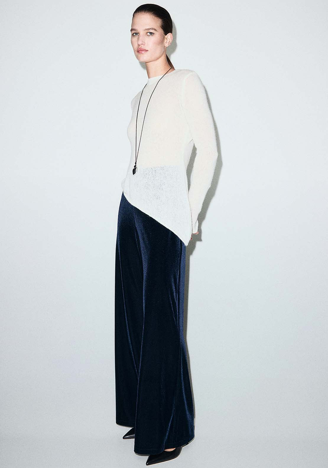 Velvet Wide Leg Trousers - Blue
