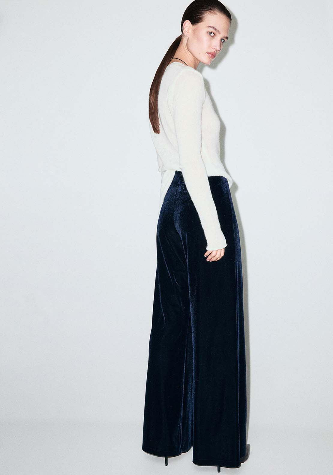 Velvet Wide Leg Trousers - Blue
