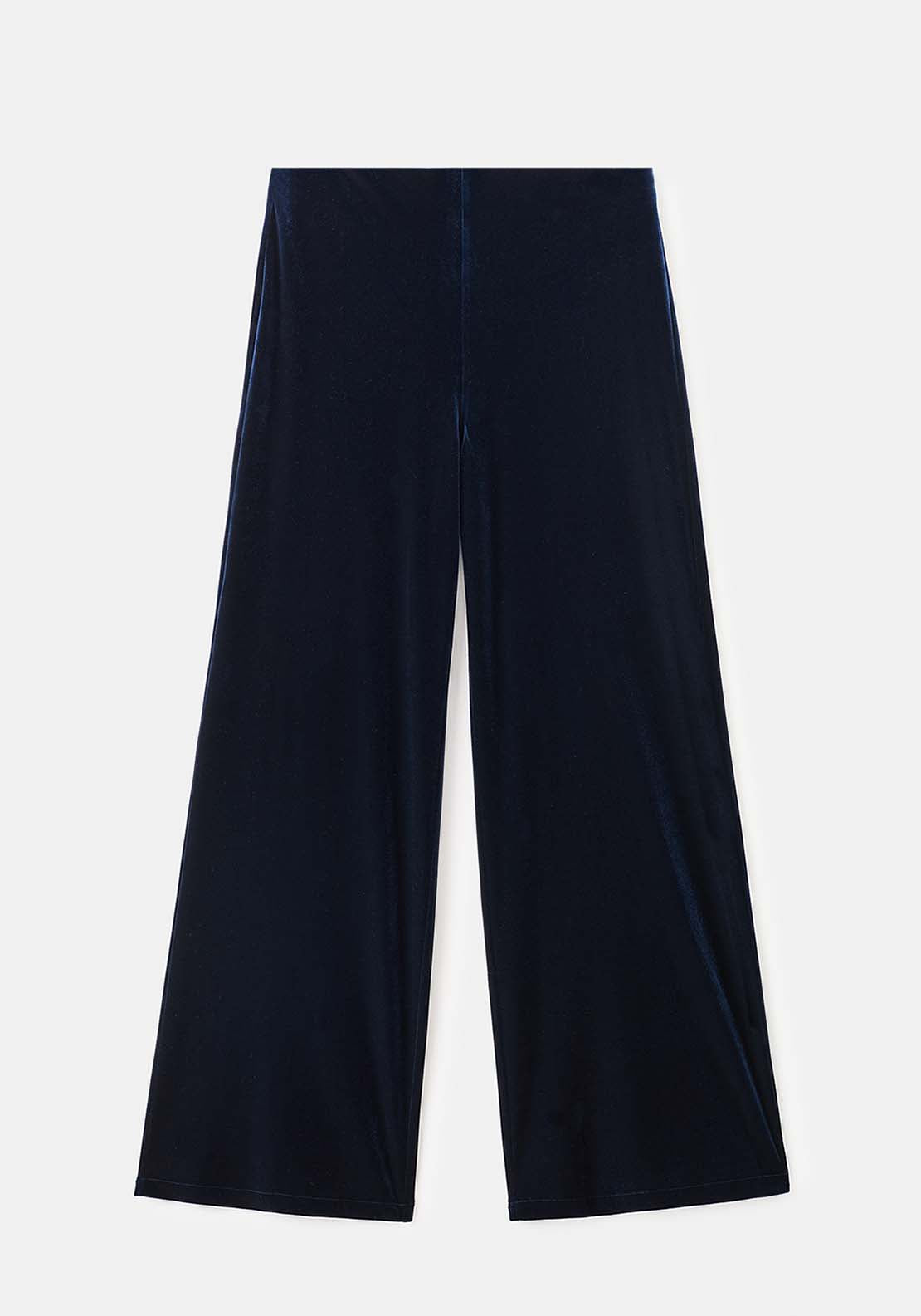 Velvet Wide Leg Trousers - Blue