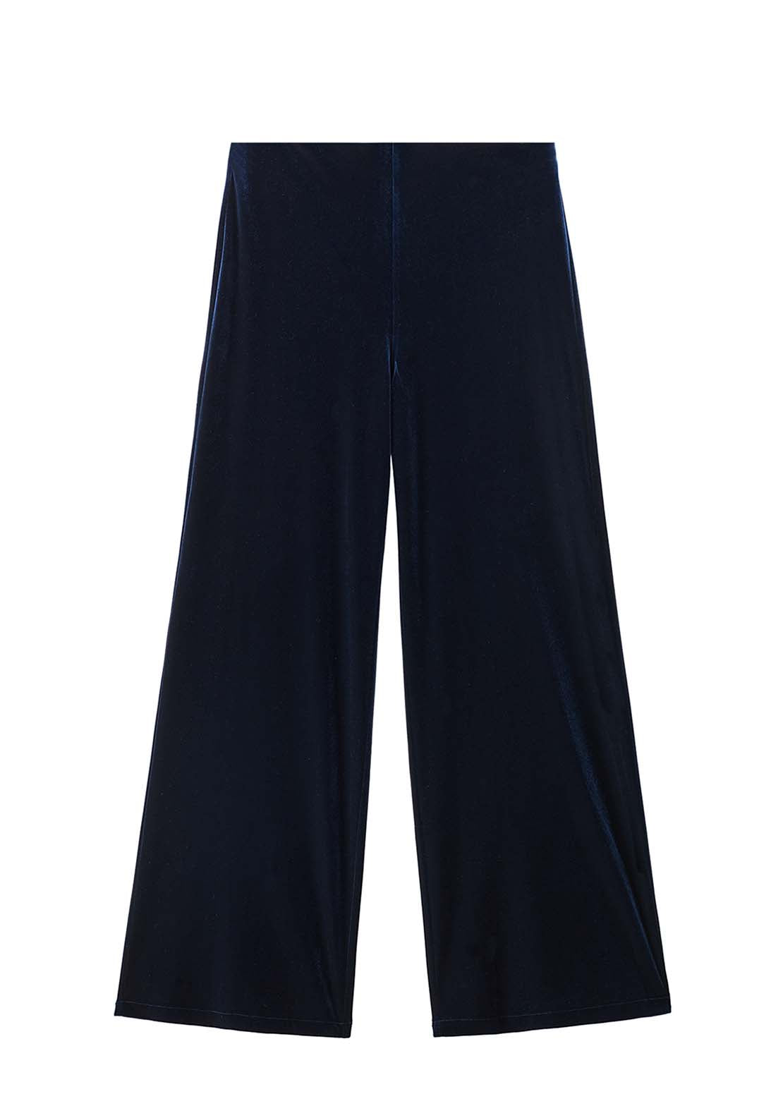 Velvet Wide Leg Trousers - Blue