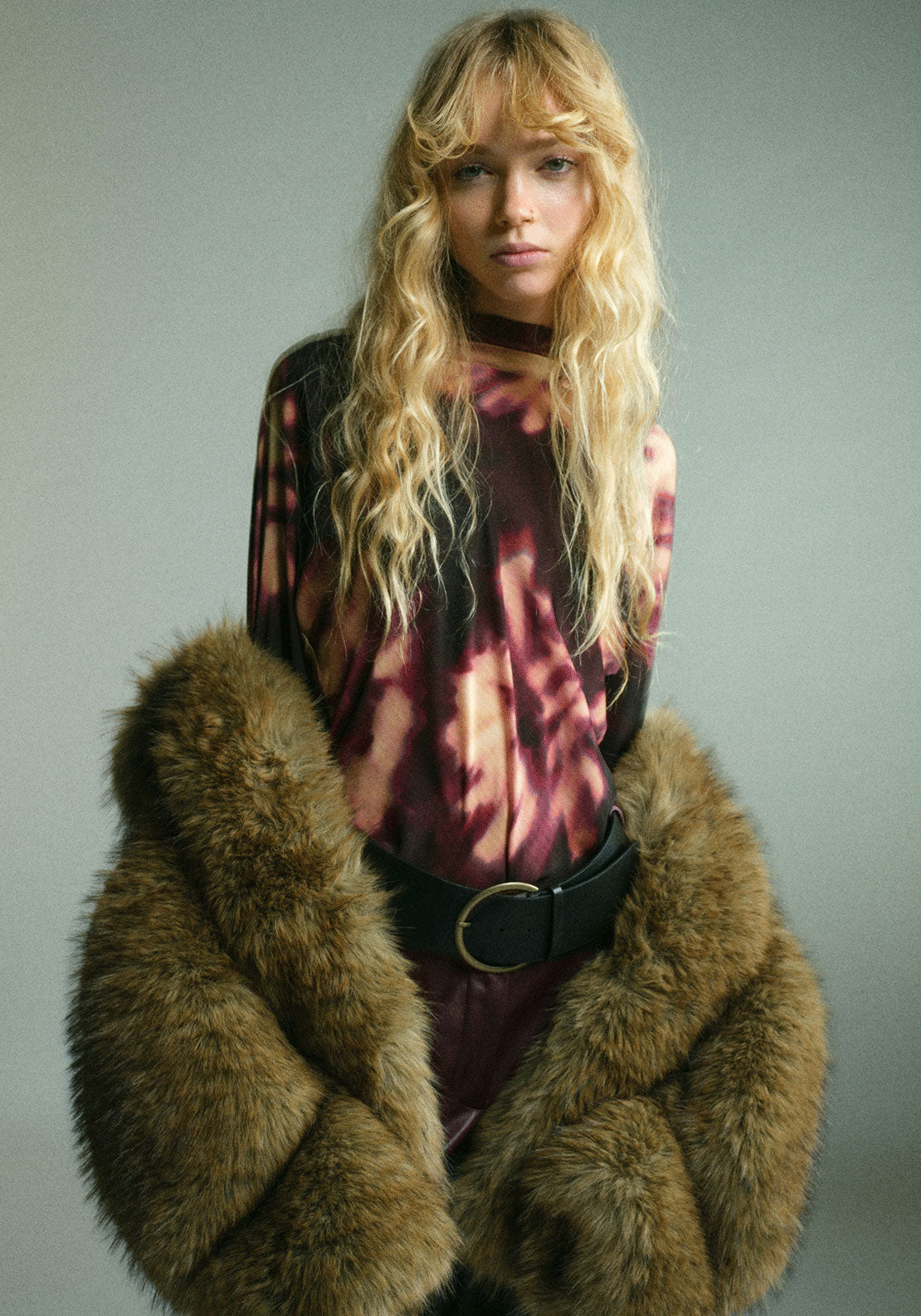 Tie Dye Design Blouse - Burgundy