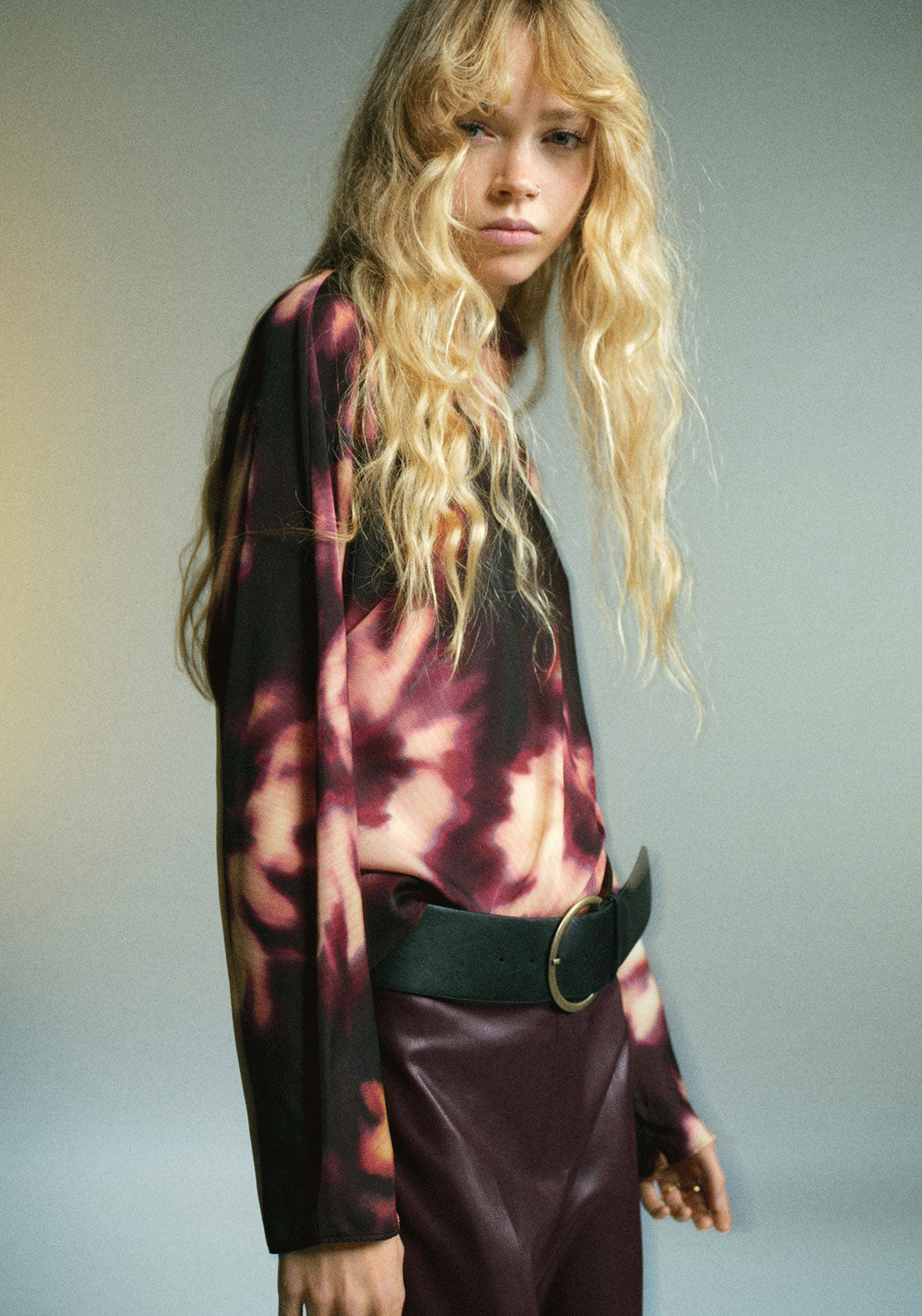 Tie Dye Design Blouse - Burgundy