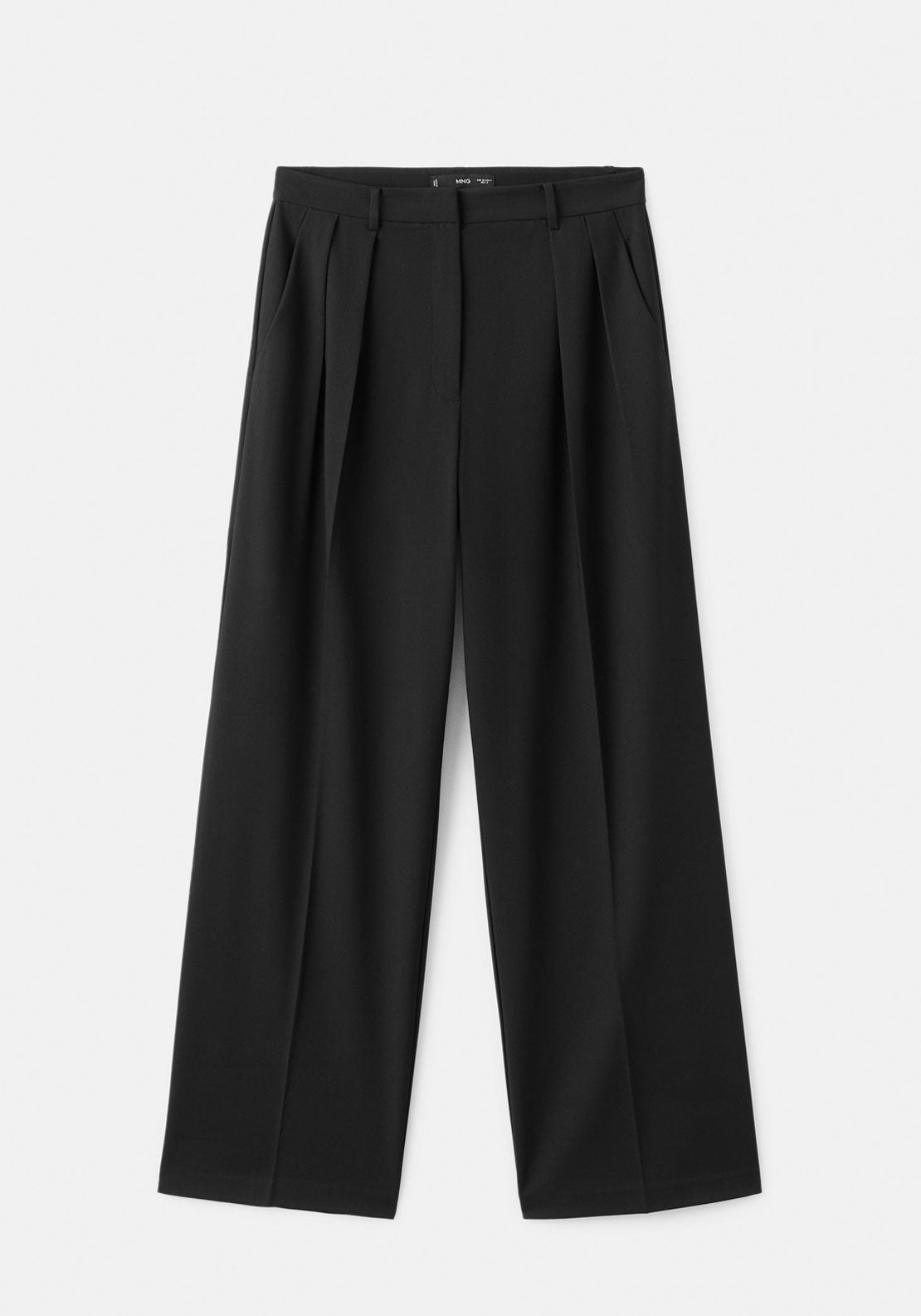 Wide Leg Mid Rise Pleated Trousers - Black