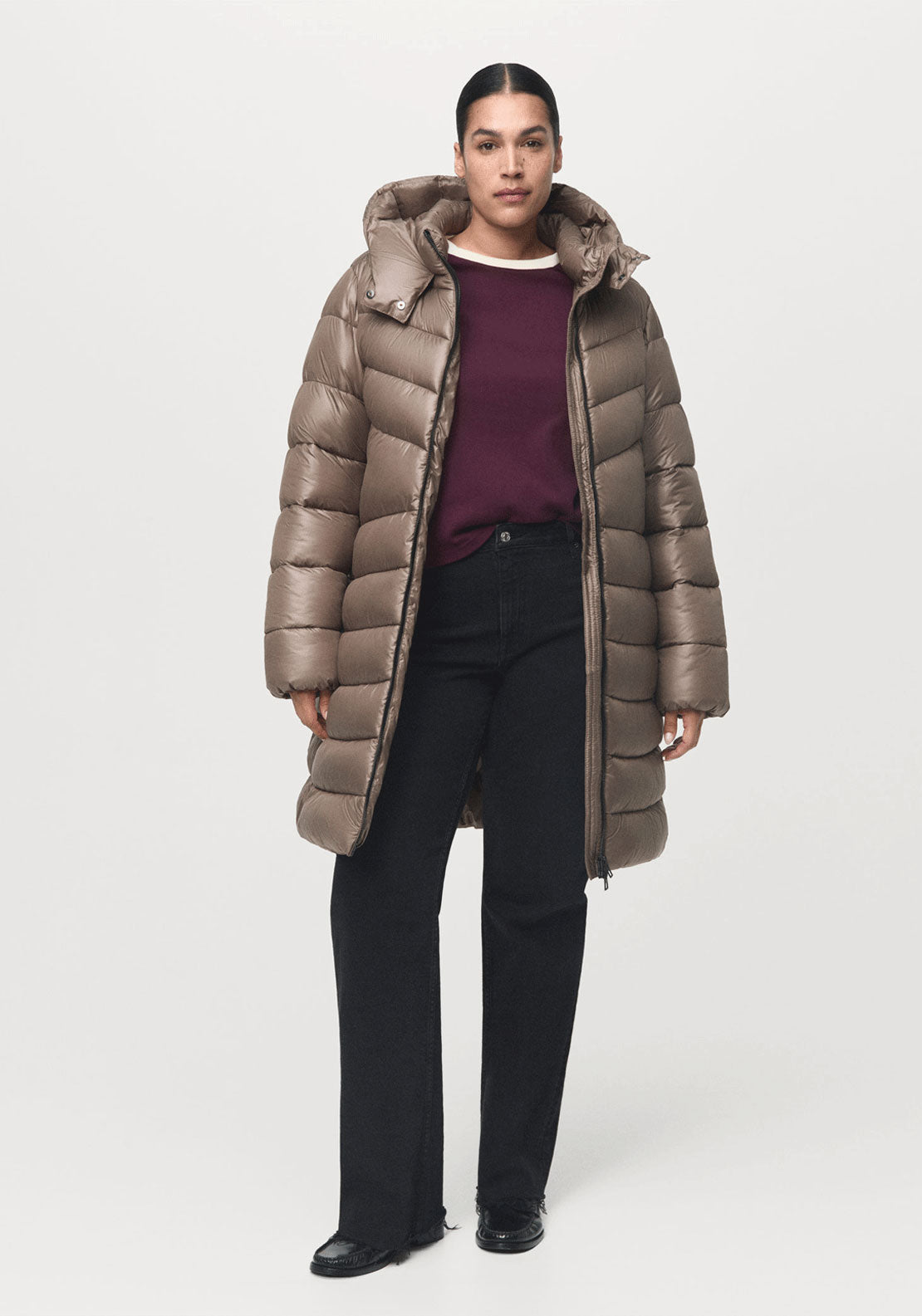 Hood Puffer Coat - Brown