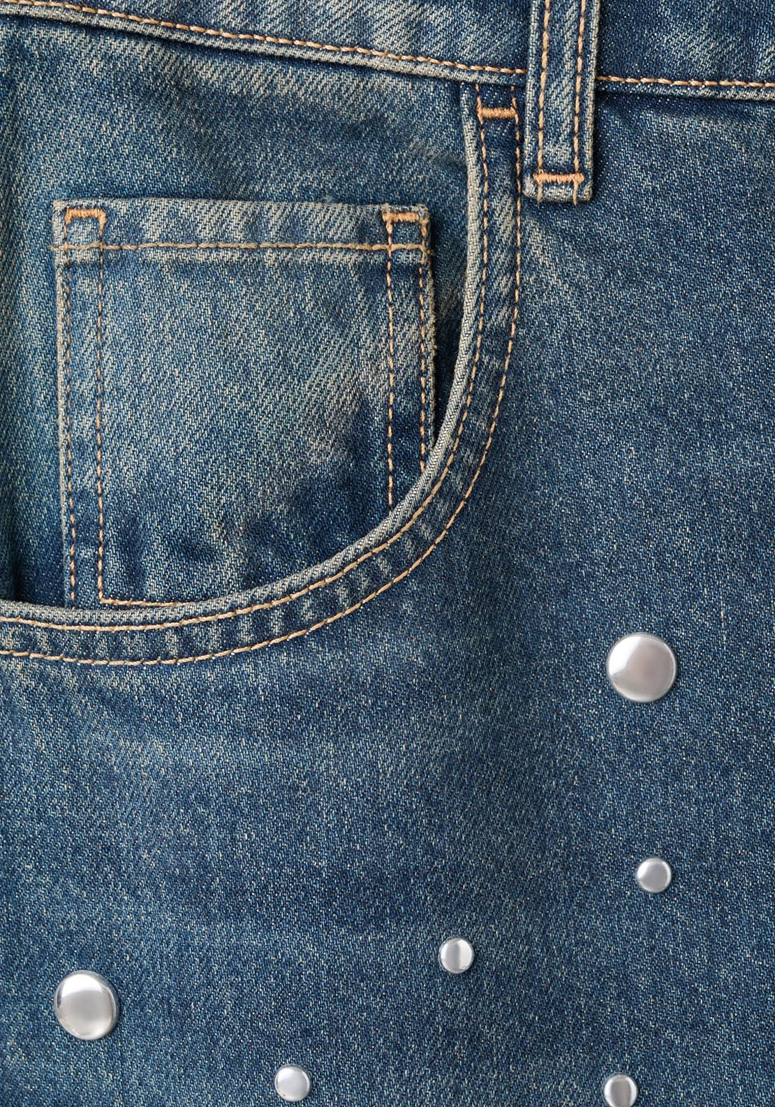 Straight Fit Jeans With Studs - Blue