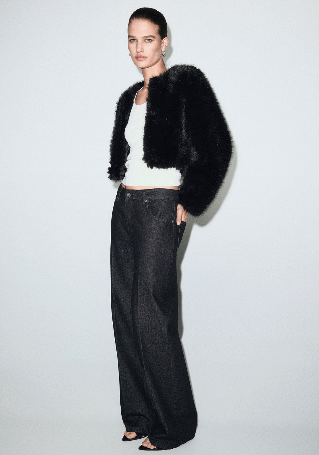 Faux Fur Jacket - Black