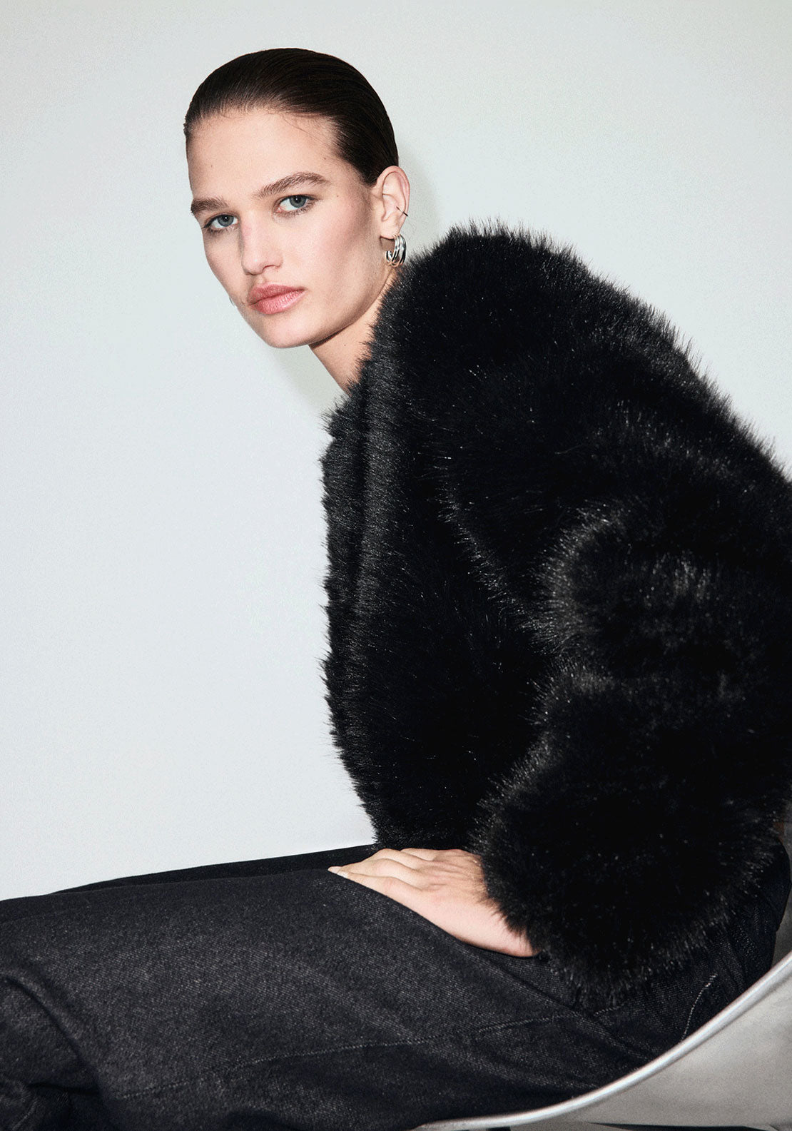 Faux Fur Jacket - Black