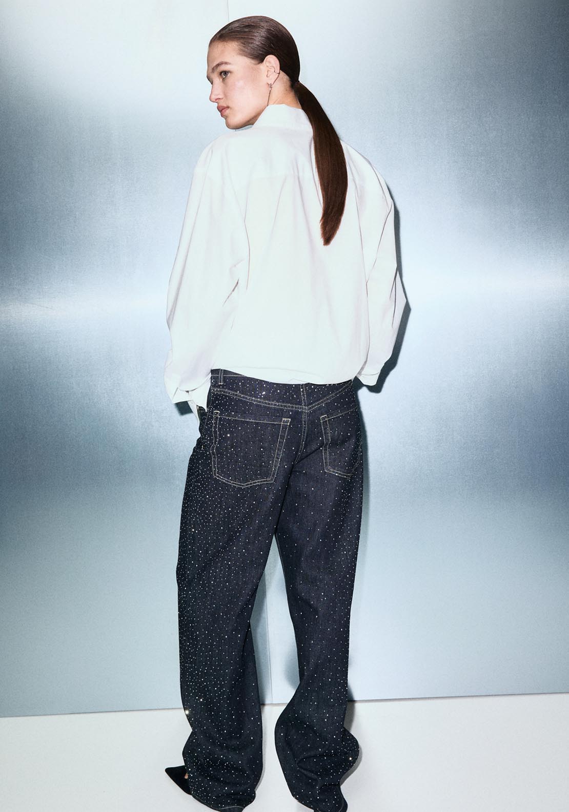 Straight Jeans With Rhinestone Detail - Blue