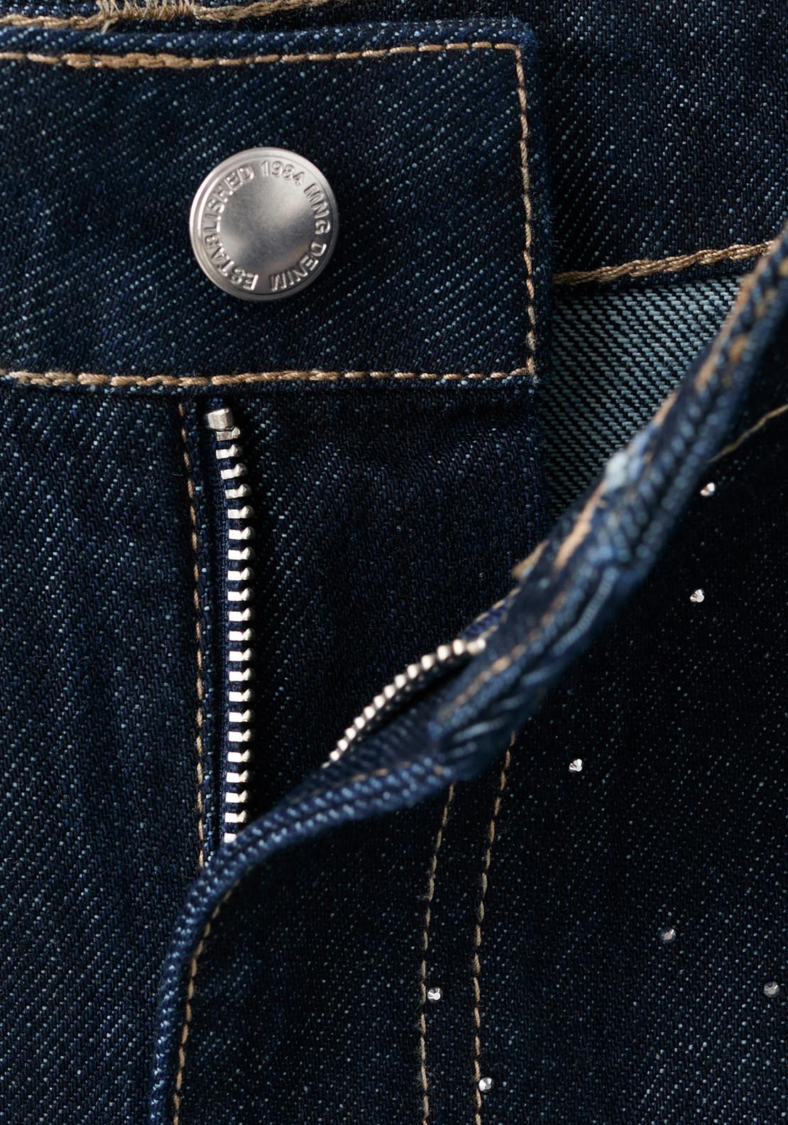 Straight Jeans With Rhinestone Detail - Blue