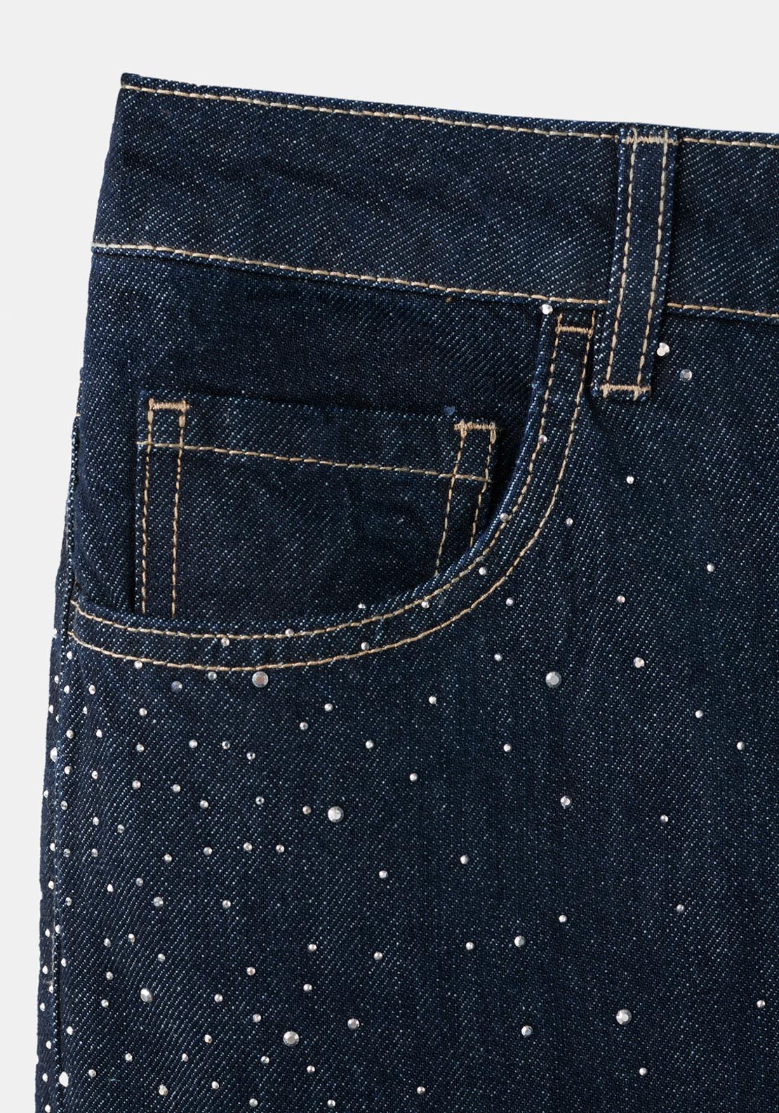 Straight Jeans With Rhinestone Detail - Blue
