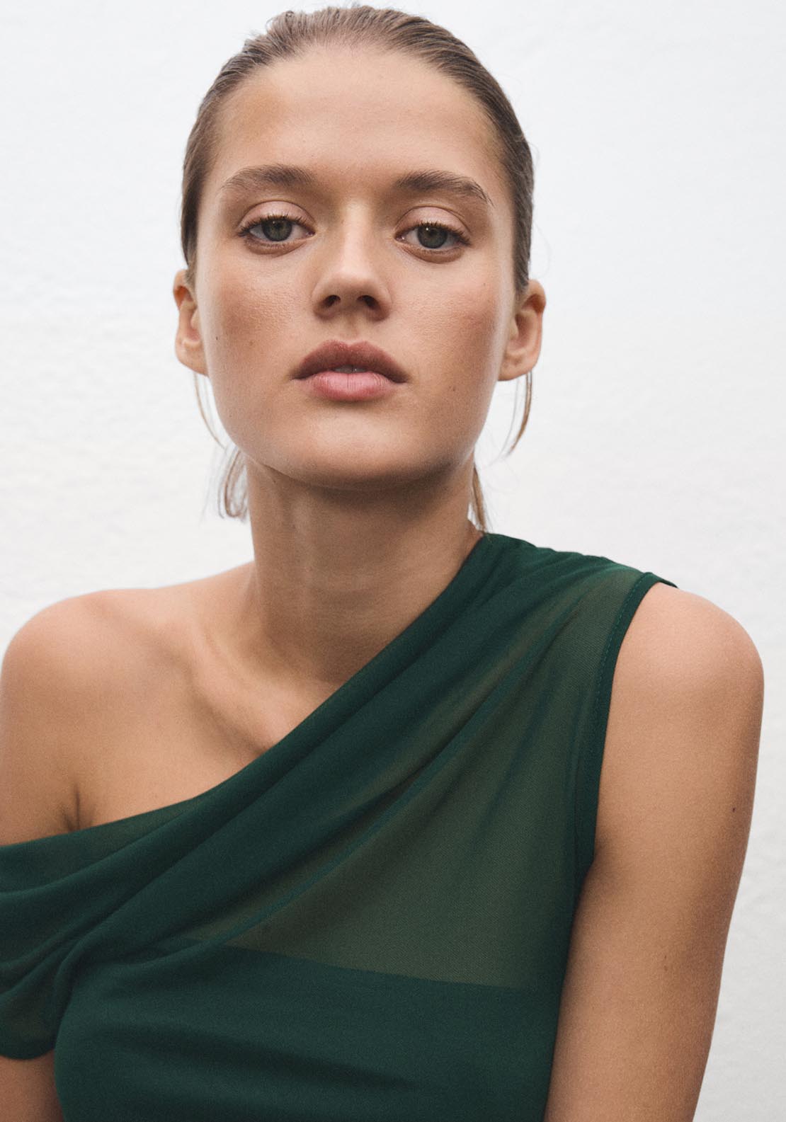 Semi Transparent Top With Asymmetrical Neckline - Green
