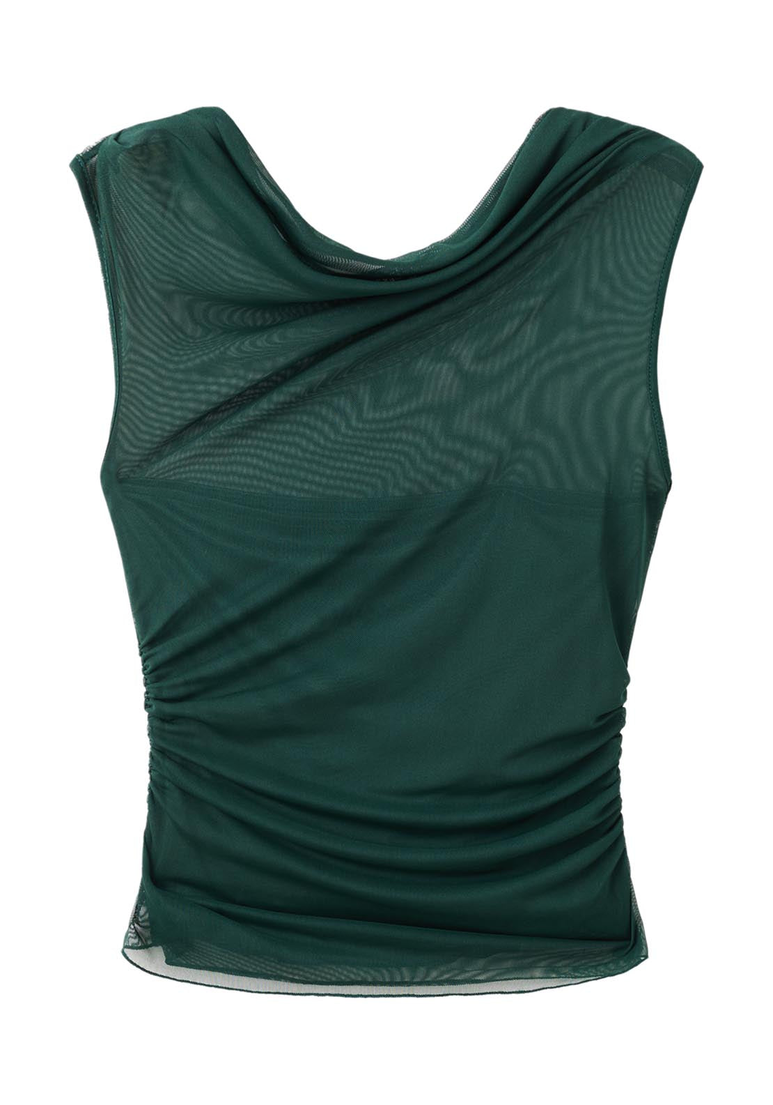 Semi Transparent Top With Asymmetrical Neckline - Green