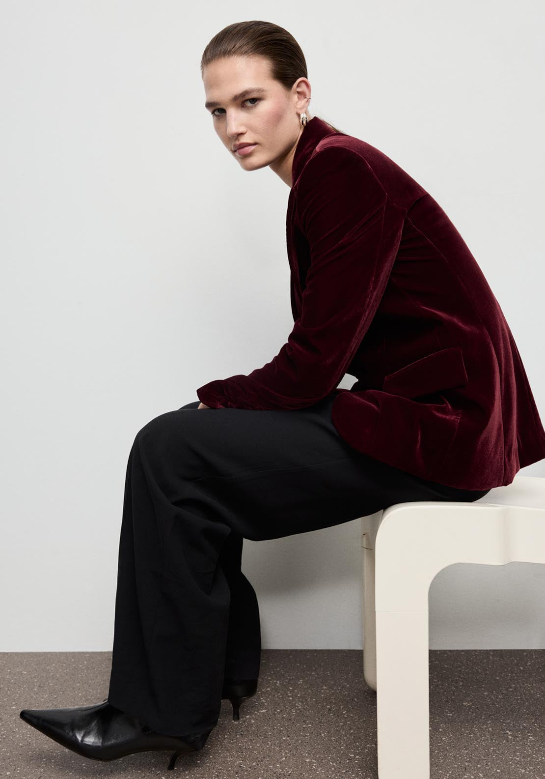 Mango Structured Velvet Blazer - Burgundy 5 Shaws Department Stores