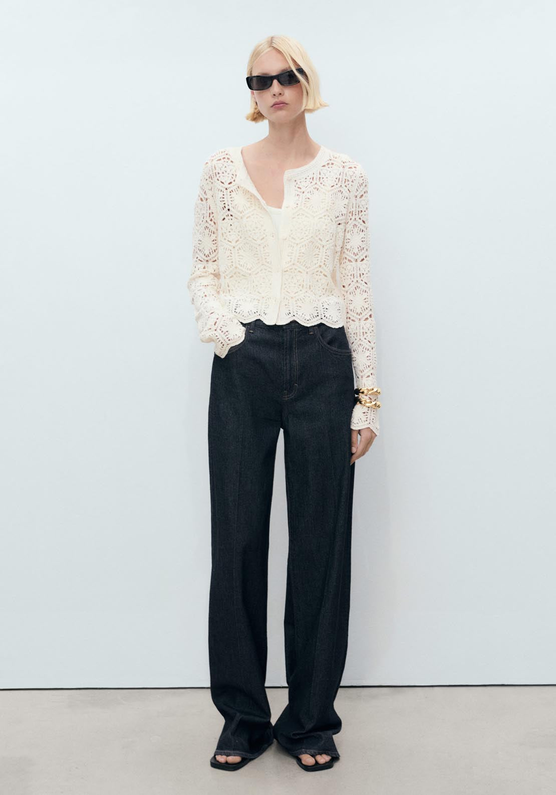 Mango Crochet Knitted Cardigan - Light Beige 4 Shaws Department Stores