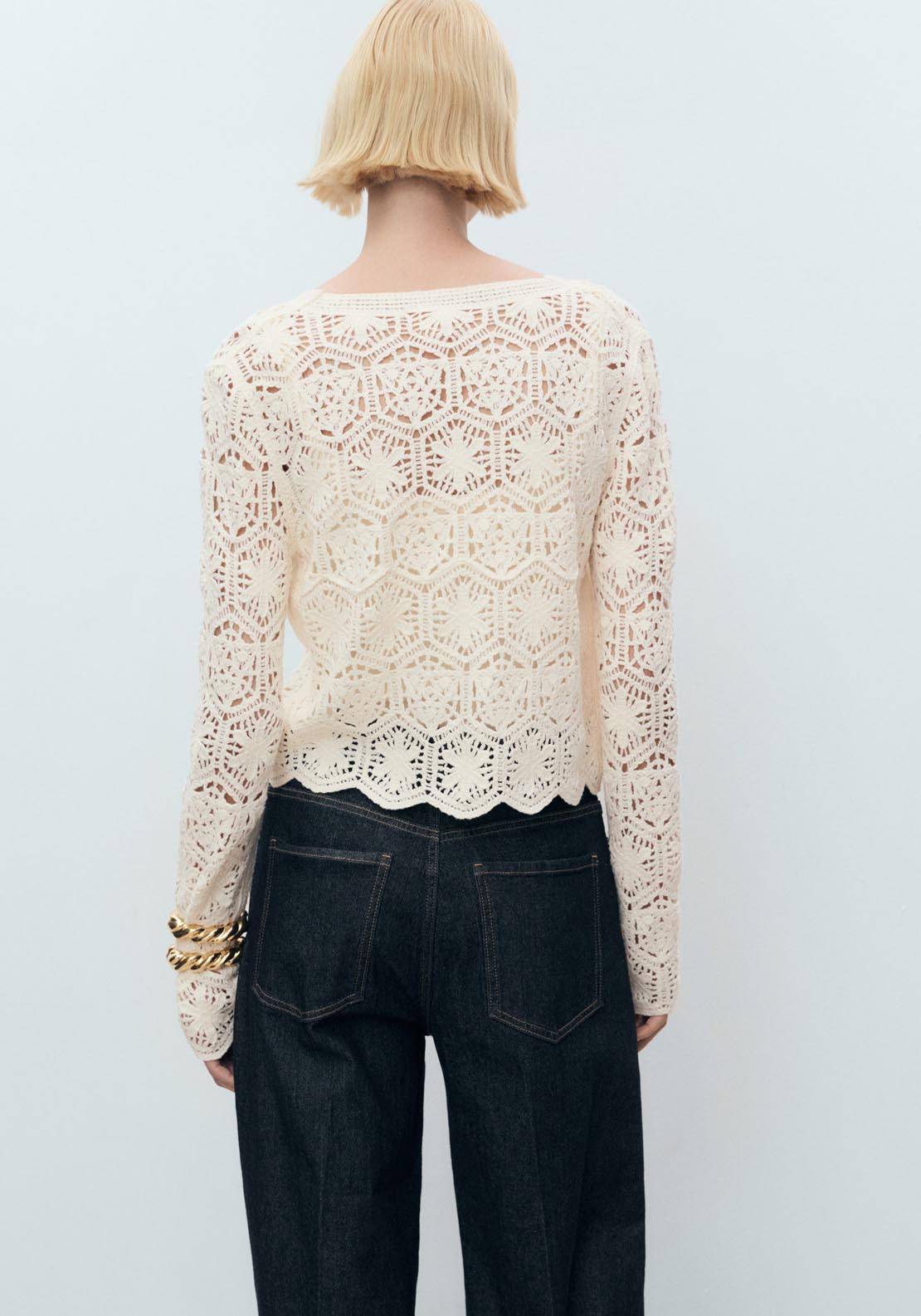 Mango Crochet Knitted Cardigan - Light Beige 2 Shaws Department Stores