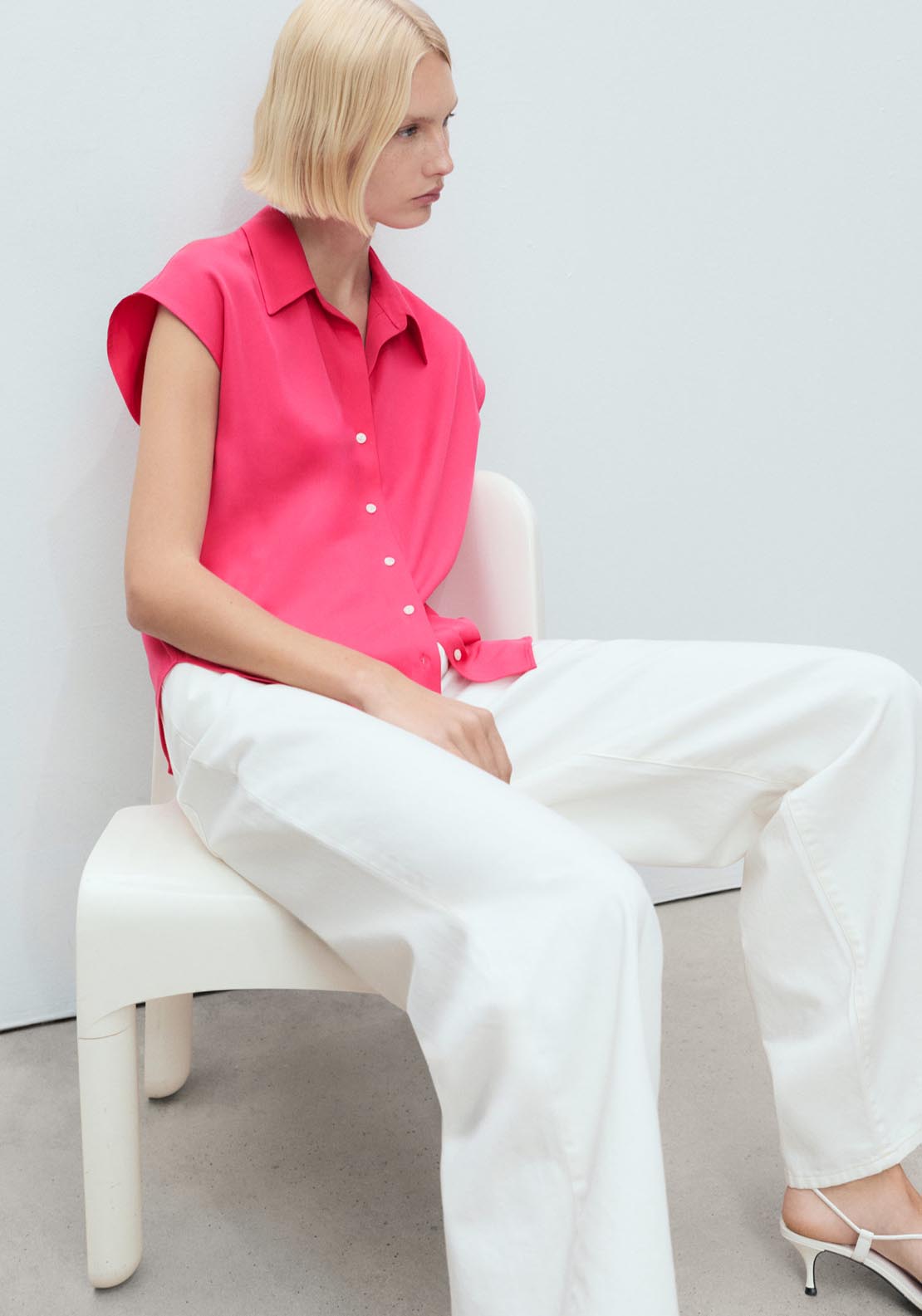 Mango Lyocell Sleeveless Shirt - Medium Red 4 Shaws Department Stores