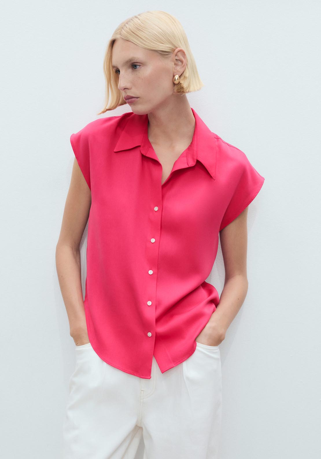 Mango Lyocell Sleeveless Shirt - Medium Red 1 Shaws Department Stores