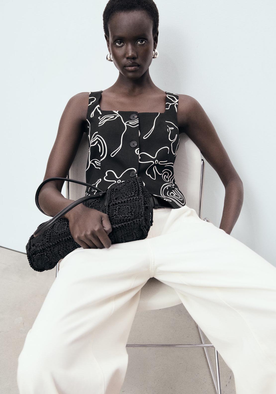 Mango Floral Print Linen Suit Vest - Black 5 Shaws Department Stores
